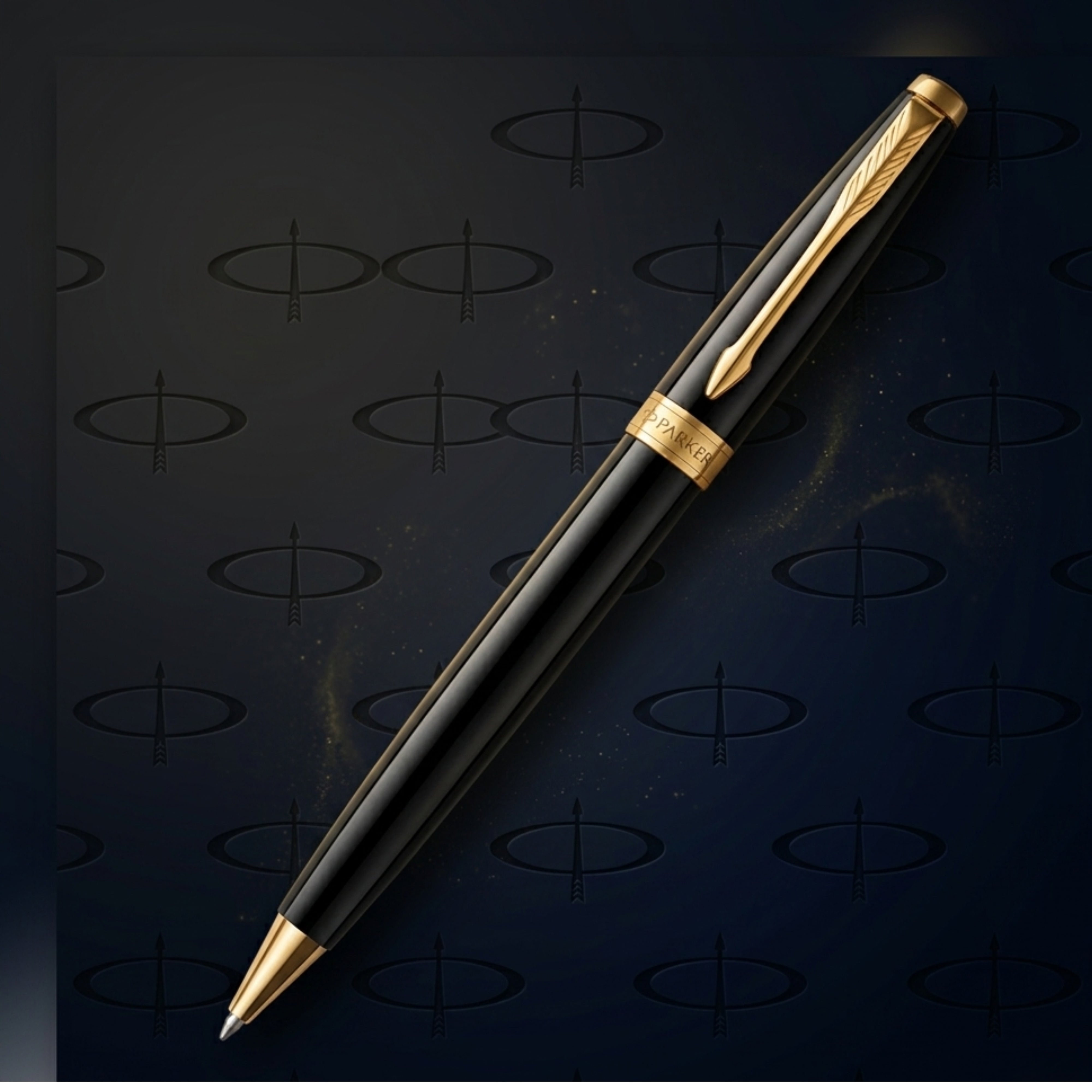 Parker Fusion Lacque Black Gold Trim Ballpoint Pen with A5 Black Large Notebook
