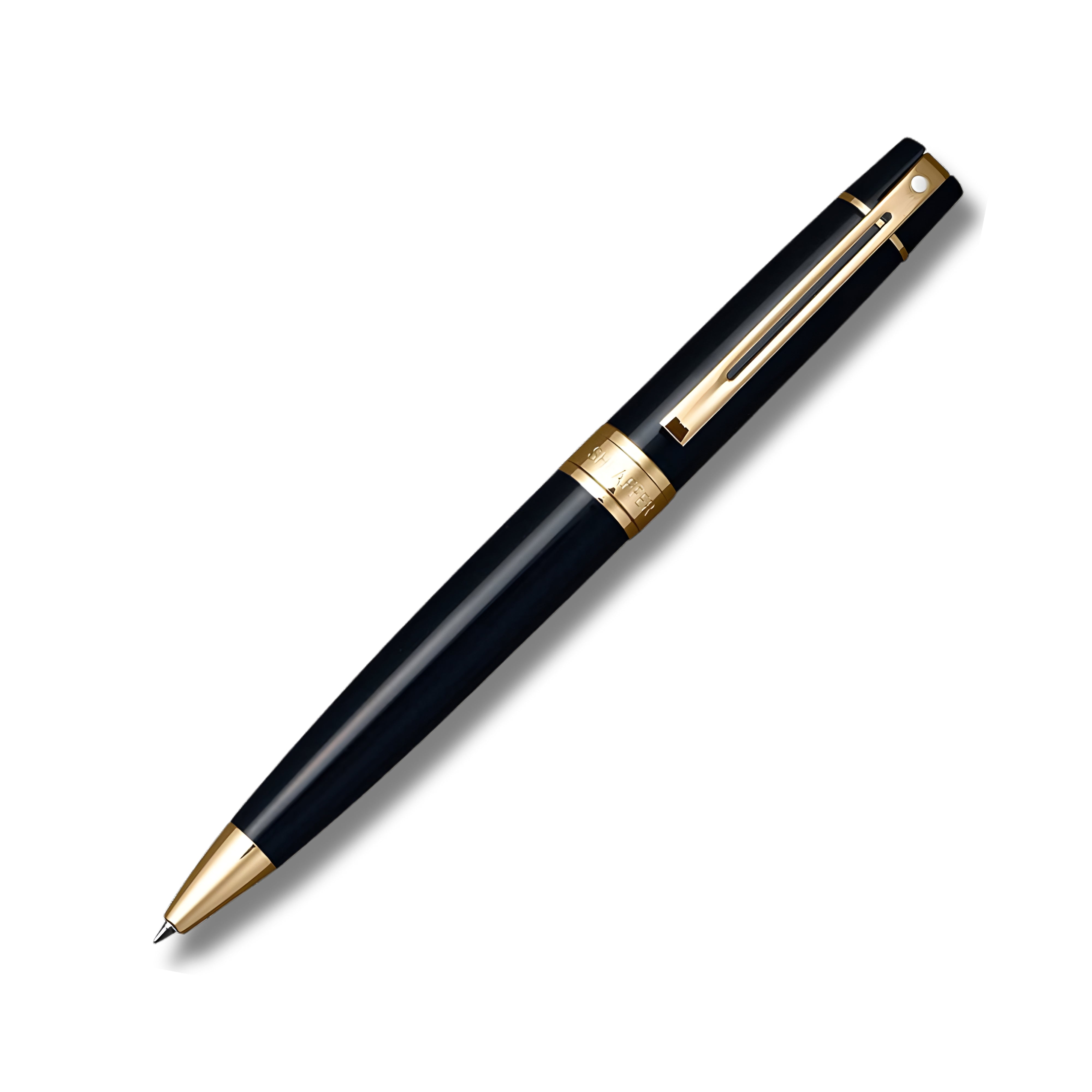 Sheaffer Gift Set ft. Glossy Black 300 Ballpoint Pen with Gold Trims and Table Clock
