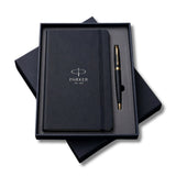 Parker Fusion Matte Black Gold Trim Ballpoint  Pen with A5 Black Large Notebook