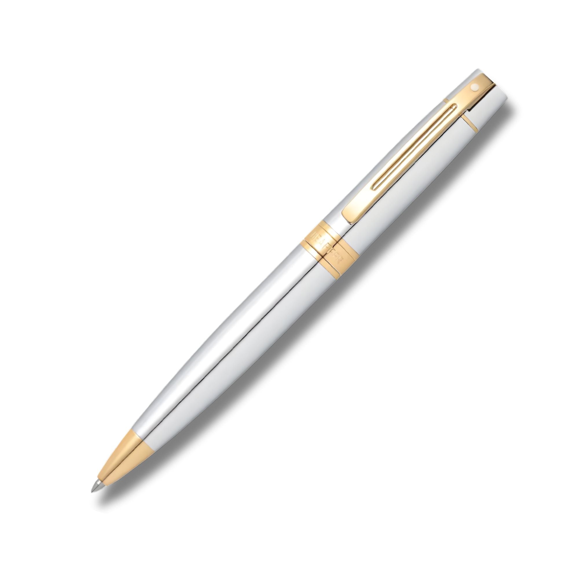Sheaffer Gift Set ft. Bright Chrome 300 Ballpoint Pen with Gold Trims and Credit Card Holder