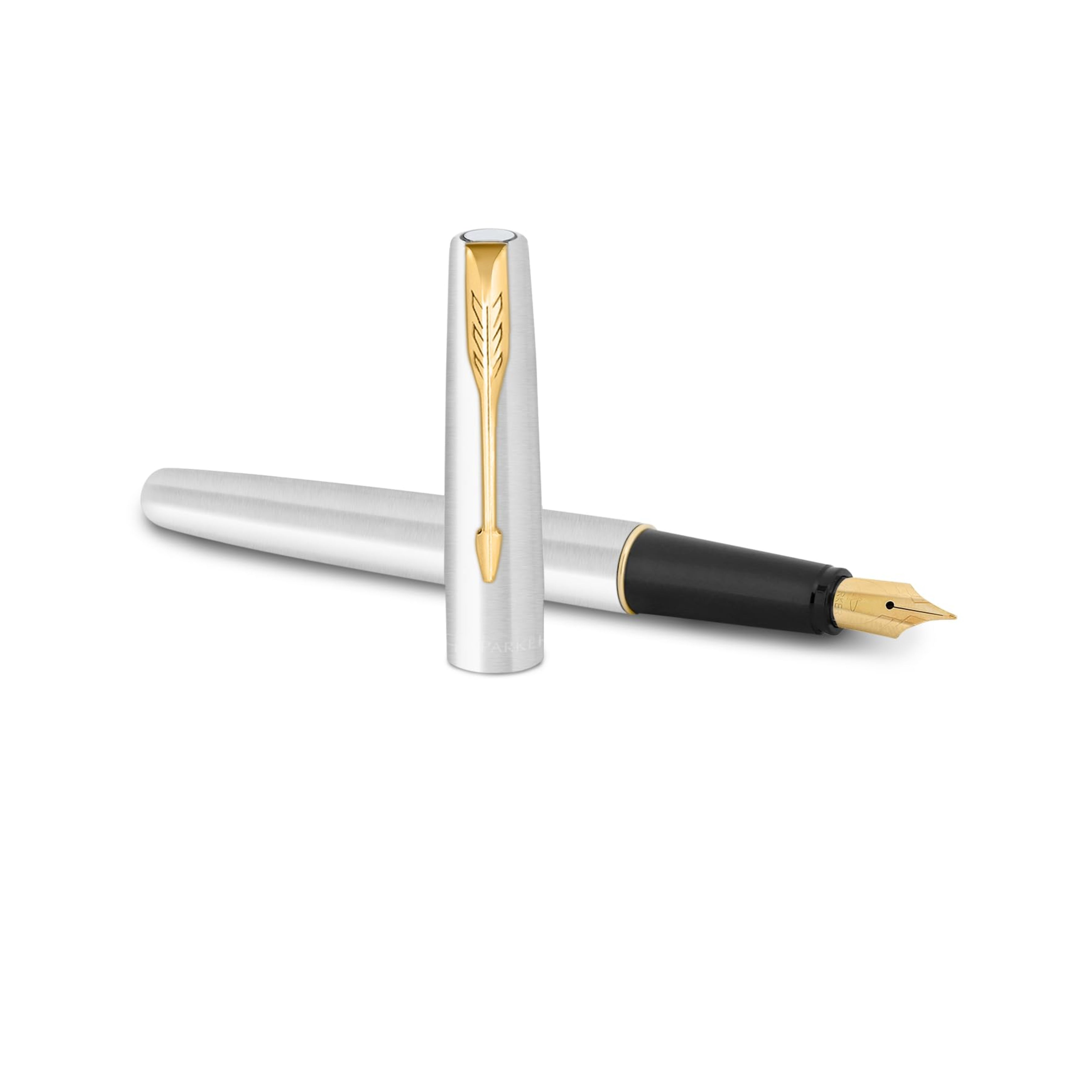 Parker Frontier Stainless Steel Fountain Pen with Gold Trim