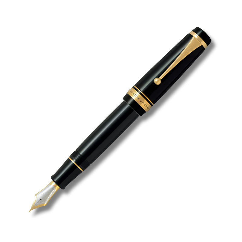 Pilot Custom Urushi Black Gold Trim Fountain Pen - 18KT Gold