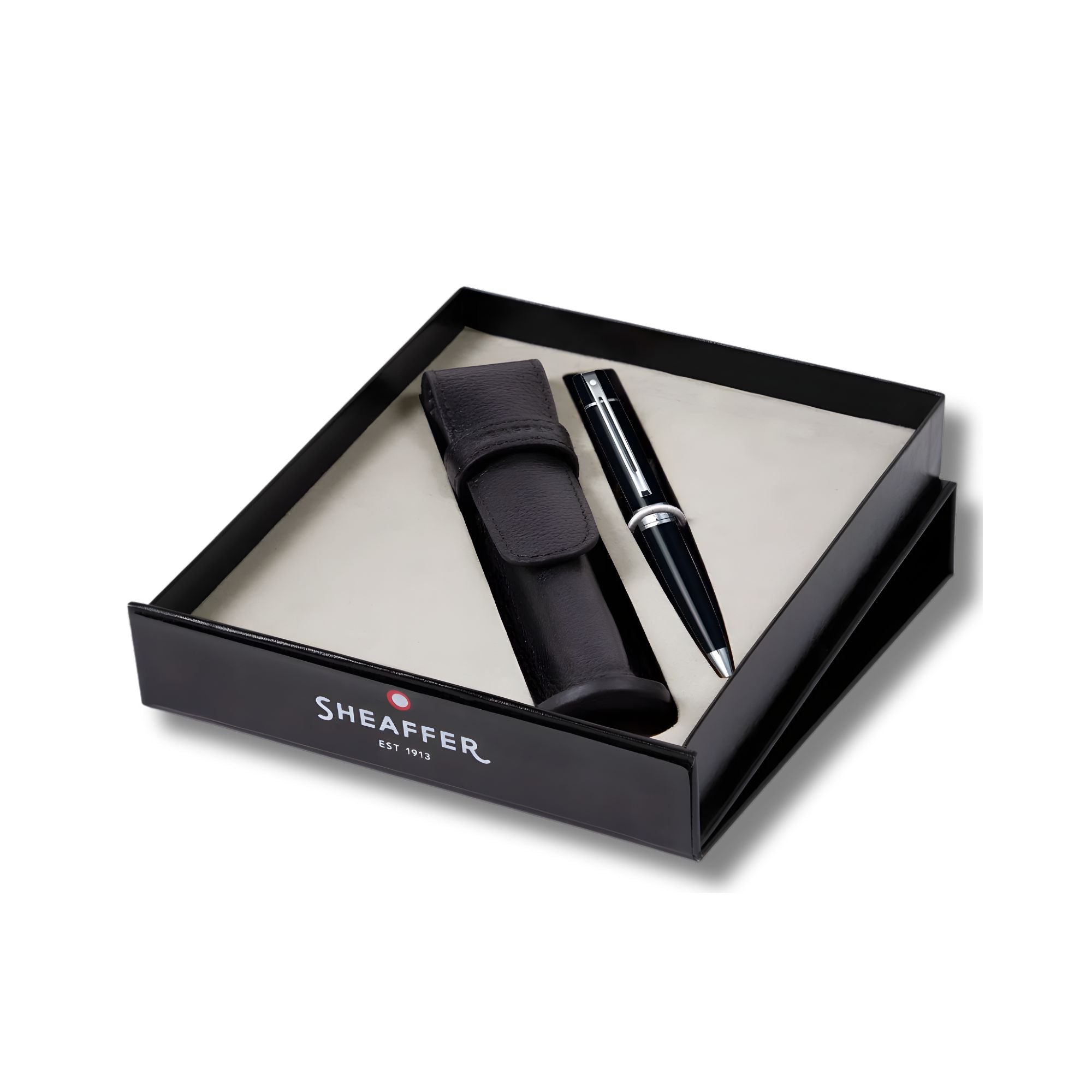 Sheaffer Gift Set Glossy Black 300 Ballpoint Pen With Chrome Trim and Pen Pouch