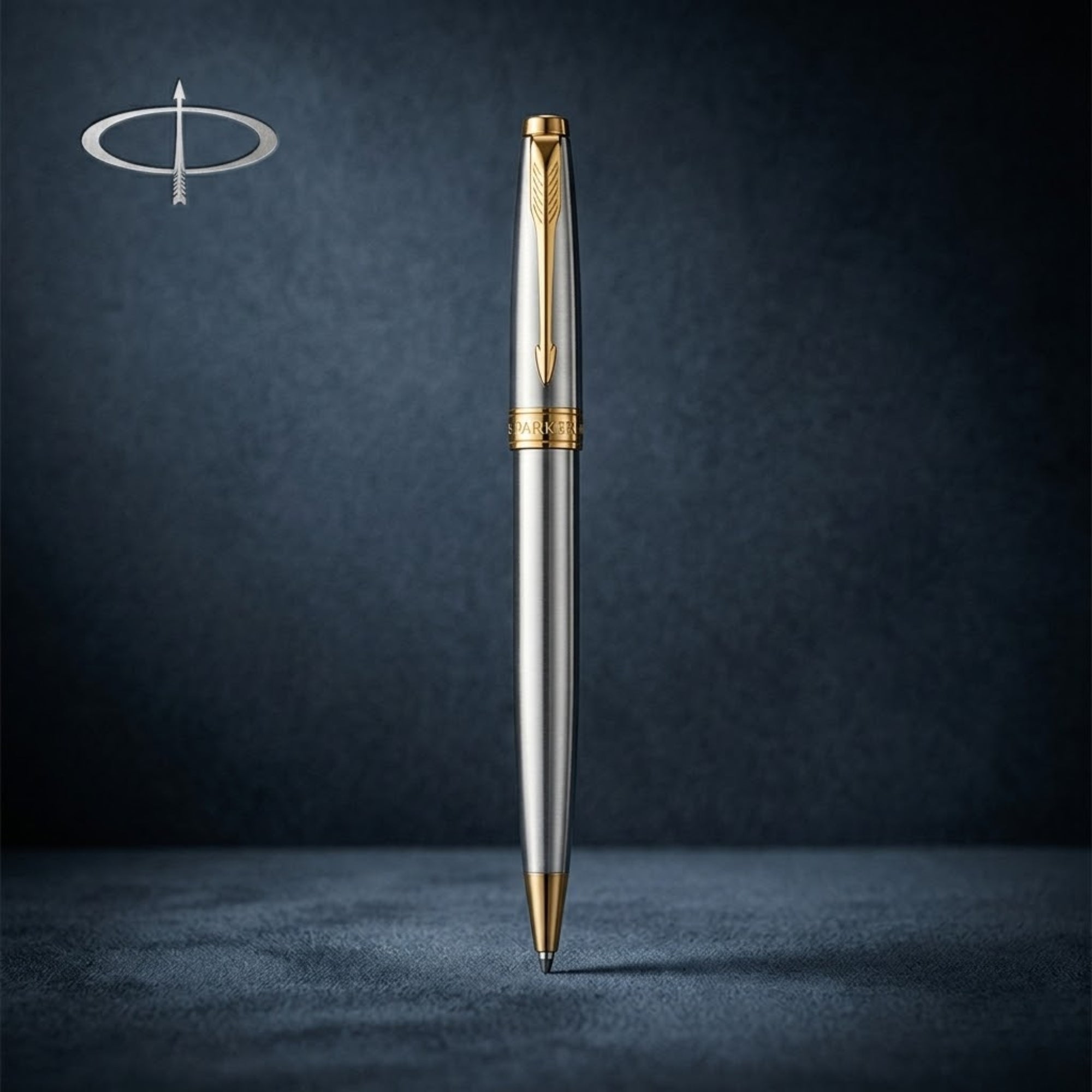 Parker Fusion Shiny Chrome Gold Trim Ballpoint Pen with A5 Black Large Notebook