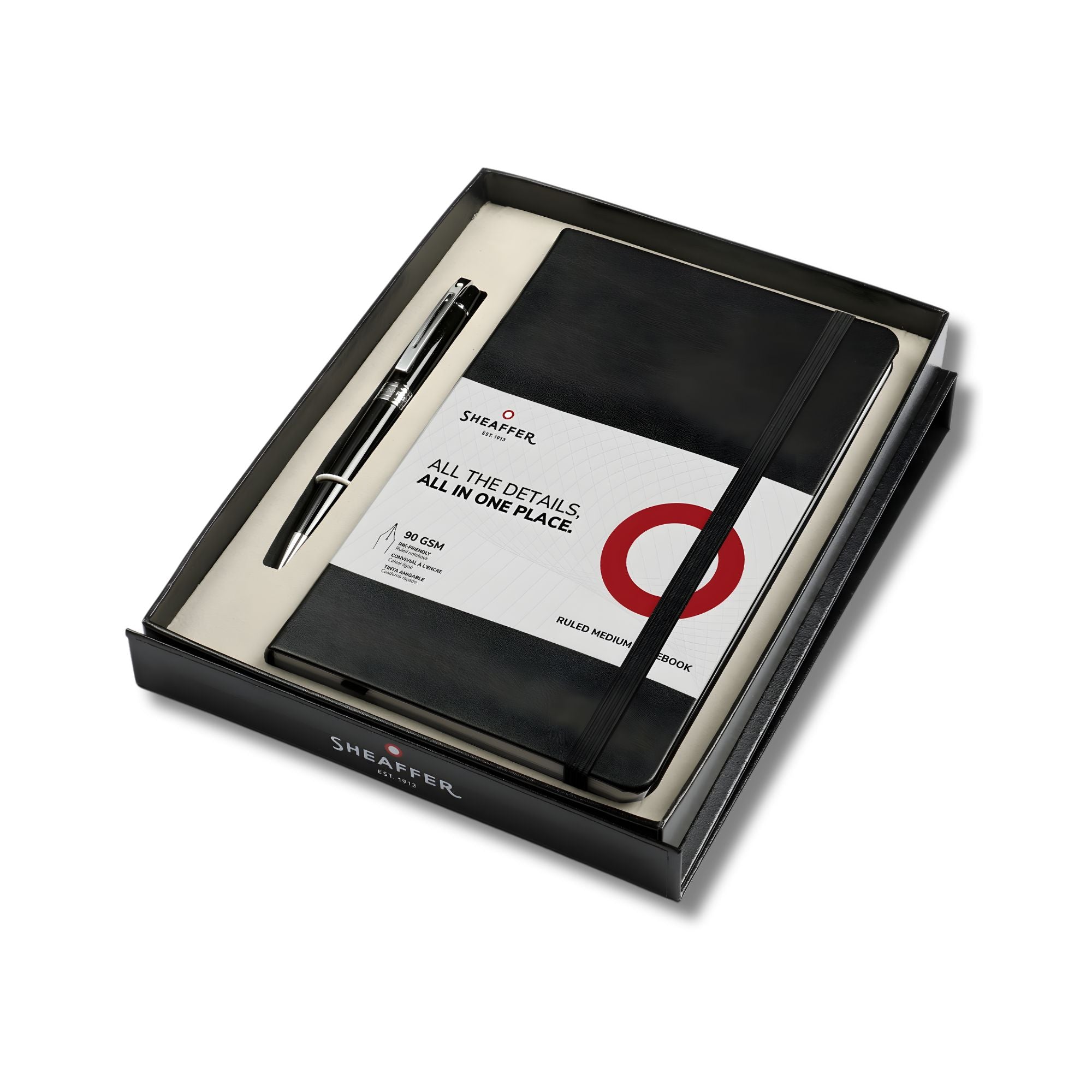 Sheaffer Gift Set ft. Glossy Black 300 9312 Ballpoint Pen with Chrome Trim and Medium Notebook