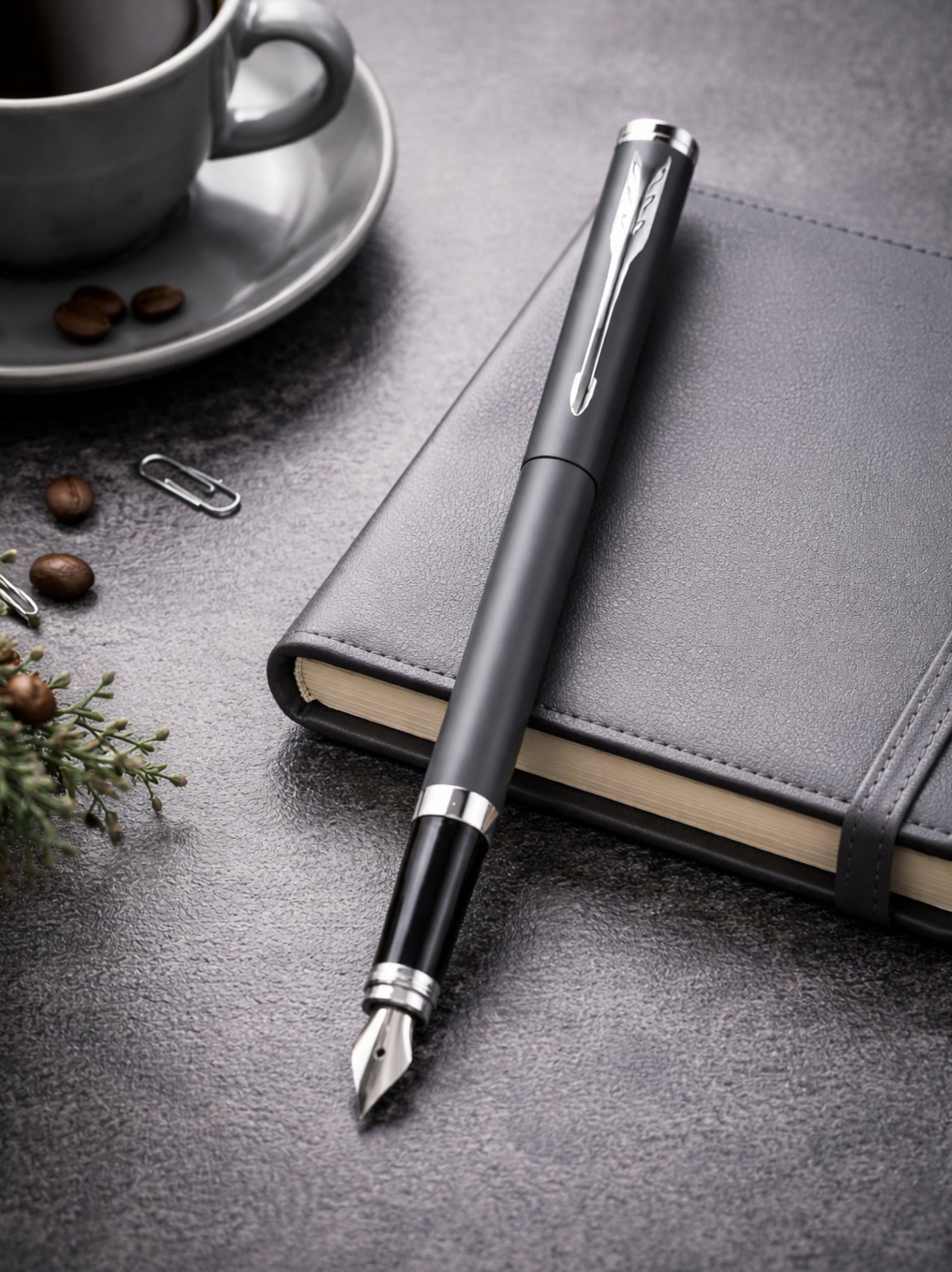 Parker Folio Standard Fountain Pen With Chrome Trim - Grey