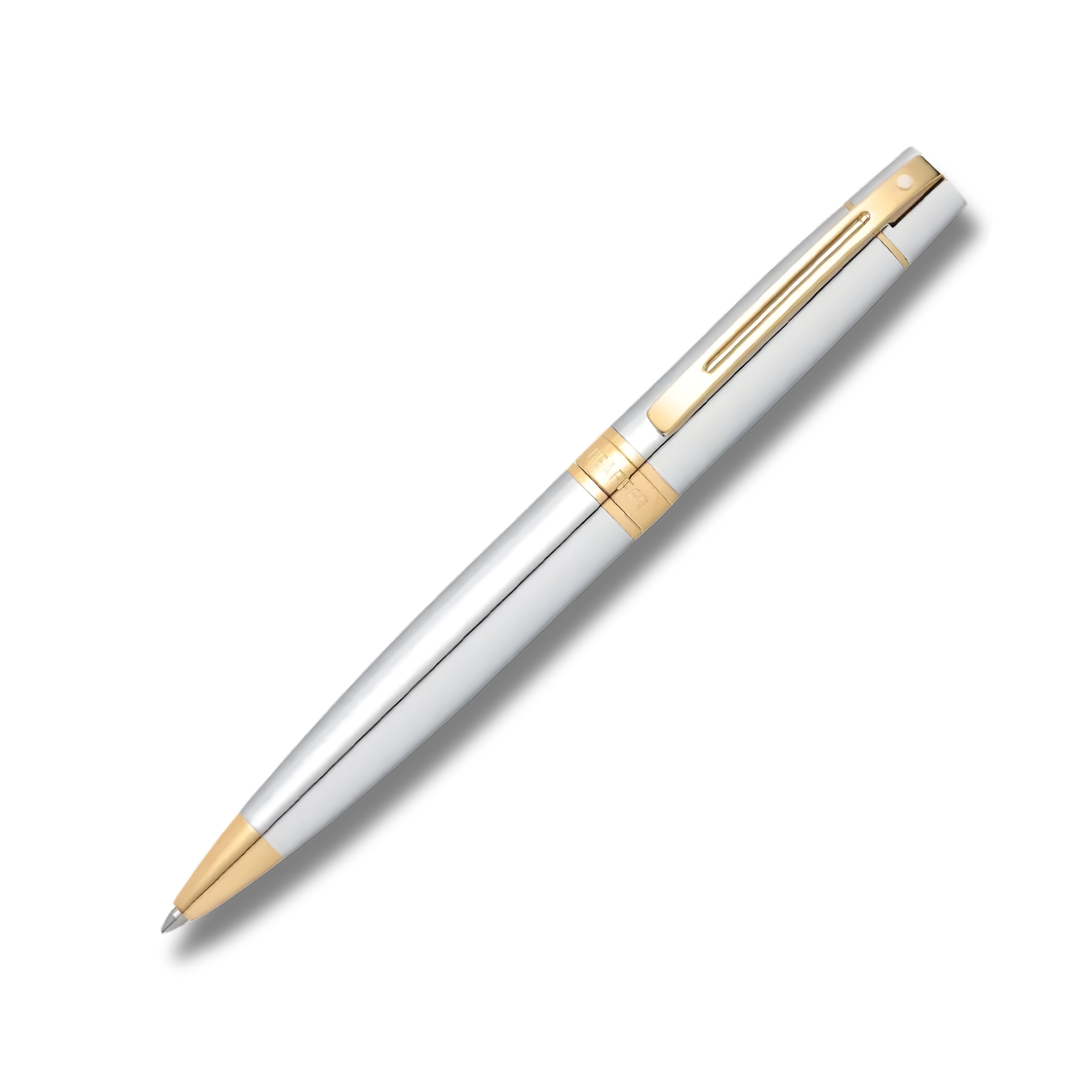 Sheaffer Gift Set ft. Bright Chrome 300 9342 Ballpoint Pen with Gold Tone Trim and Medium Notebook