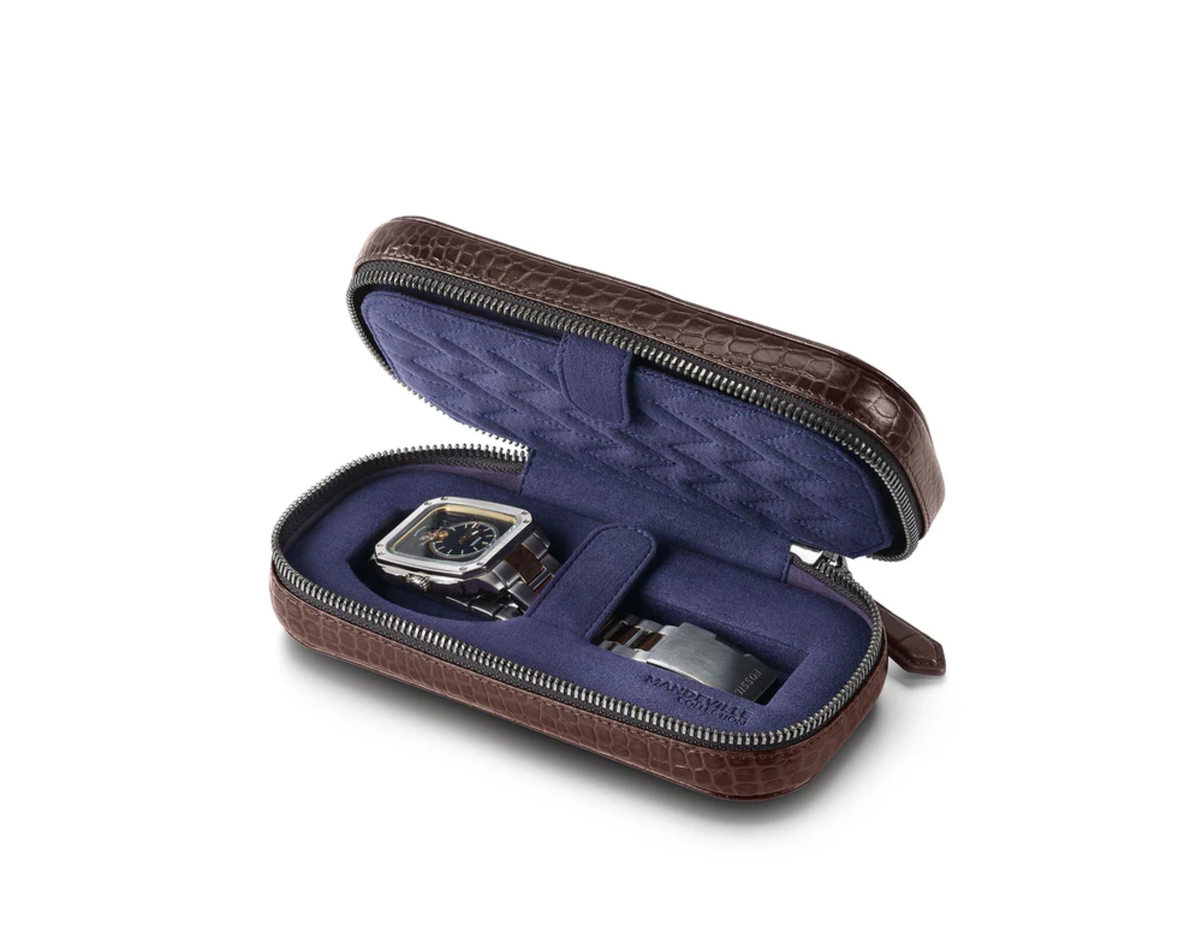 Lapis Bard Mandeville Croc-Textured Watchcase (2 Slots) - Dark Brown