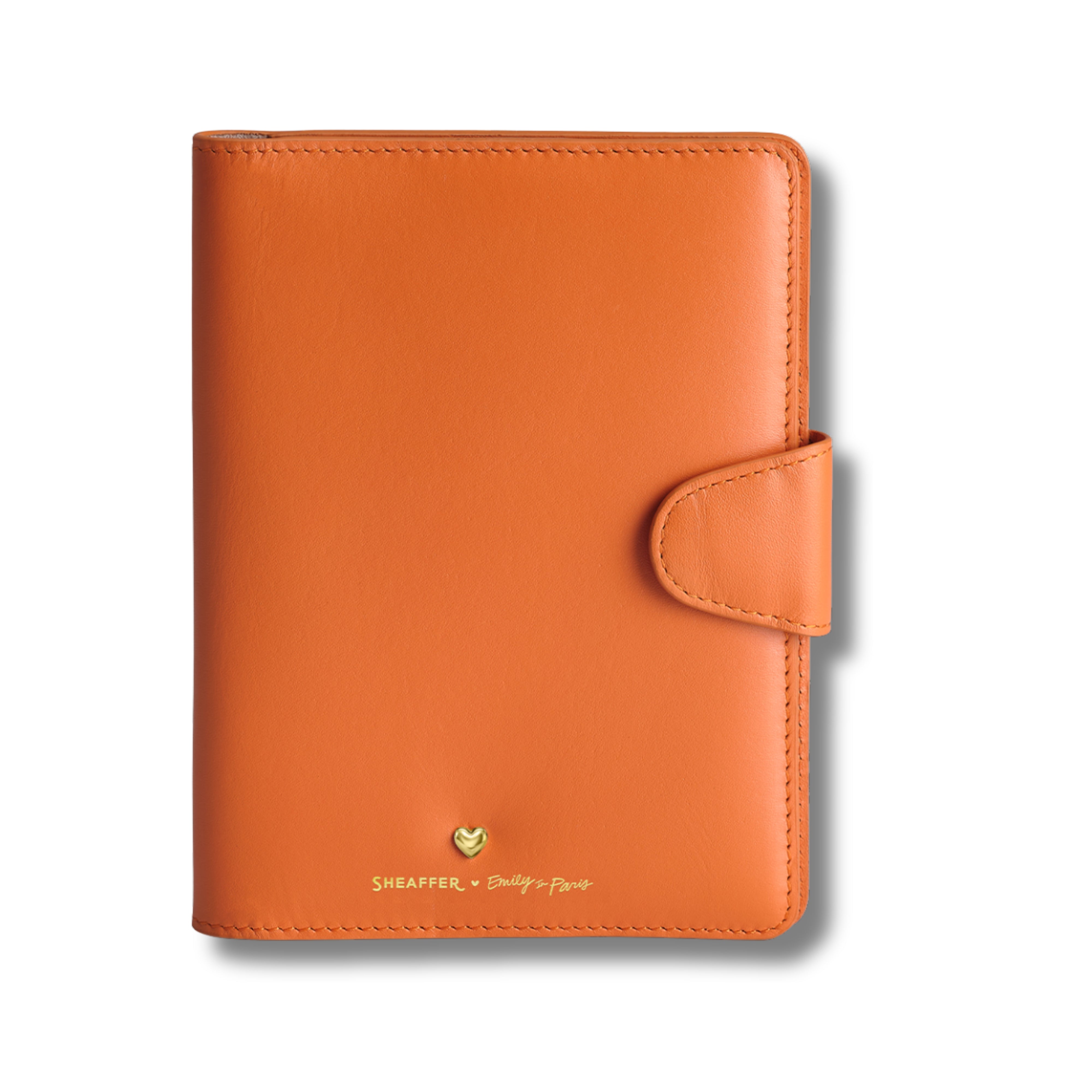 Sheaffer Emily in Paris Full - Grain Leather Passport Case with Pen Loop and Heart - Shaped Emblem - Orange