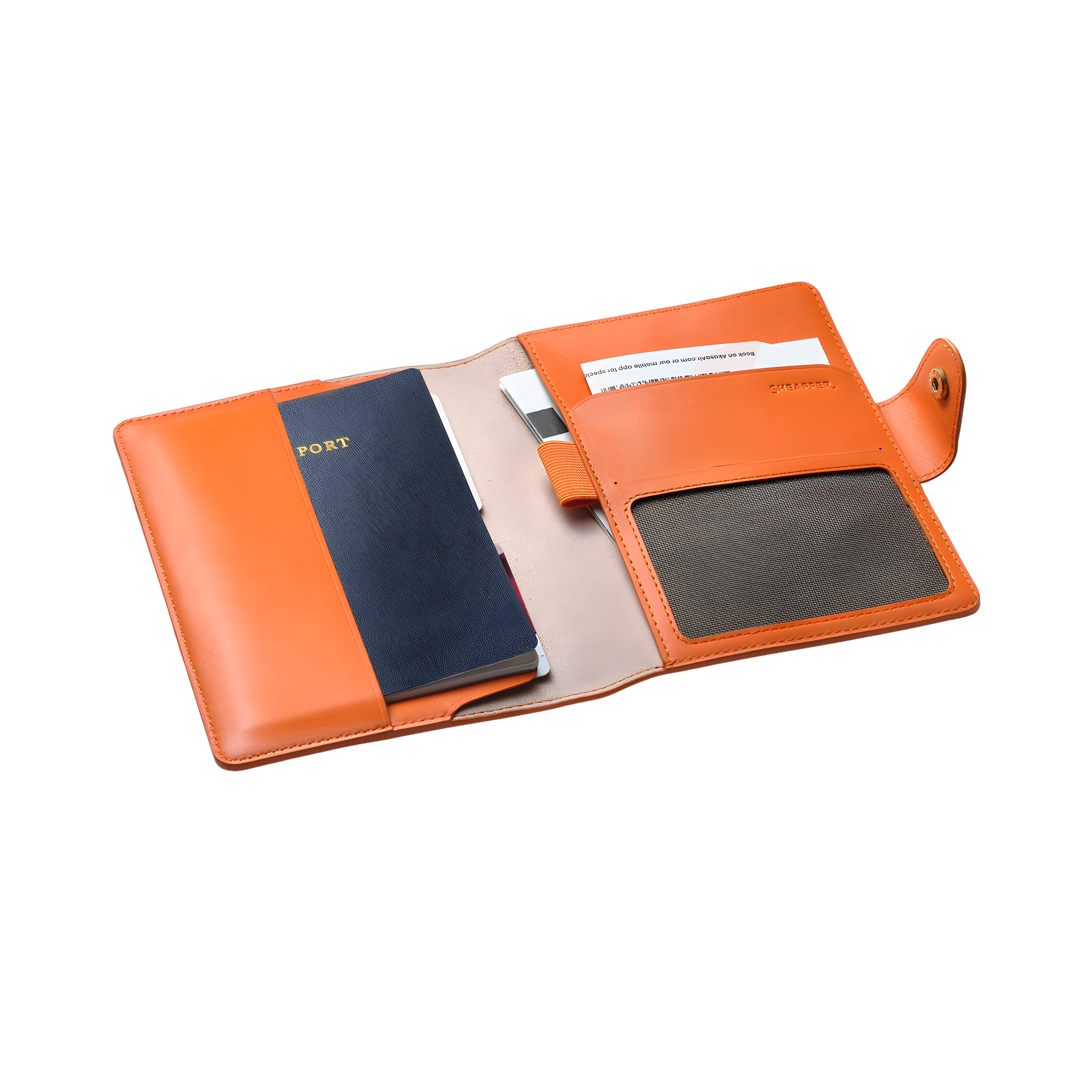 Sheaffer Emily in Paris Full - Grain Leather Passport Case with Pen Loop and Heart - Shaped Emblem - Orange