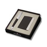 Sheaffer Gift Set ft. Glossy Black 9314 300 Ballpoint Pen with Chrome Trims and Business Card Holder