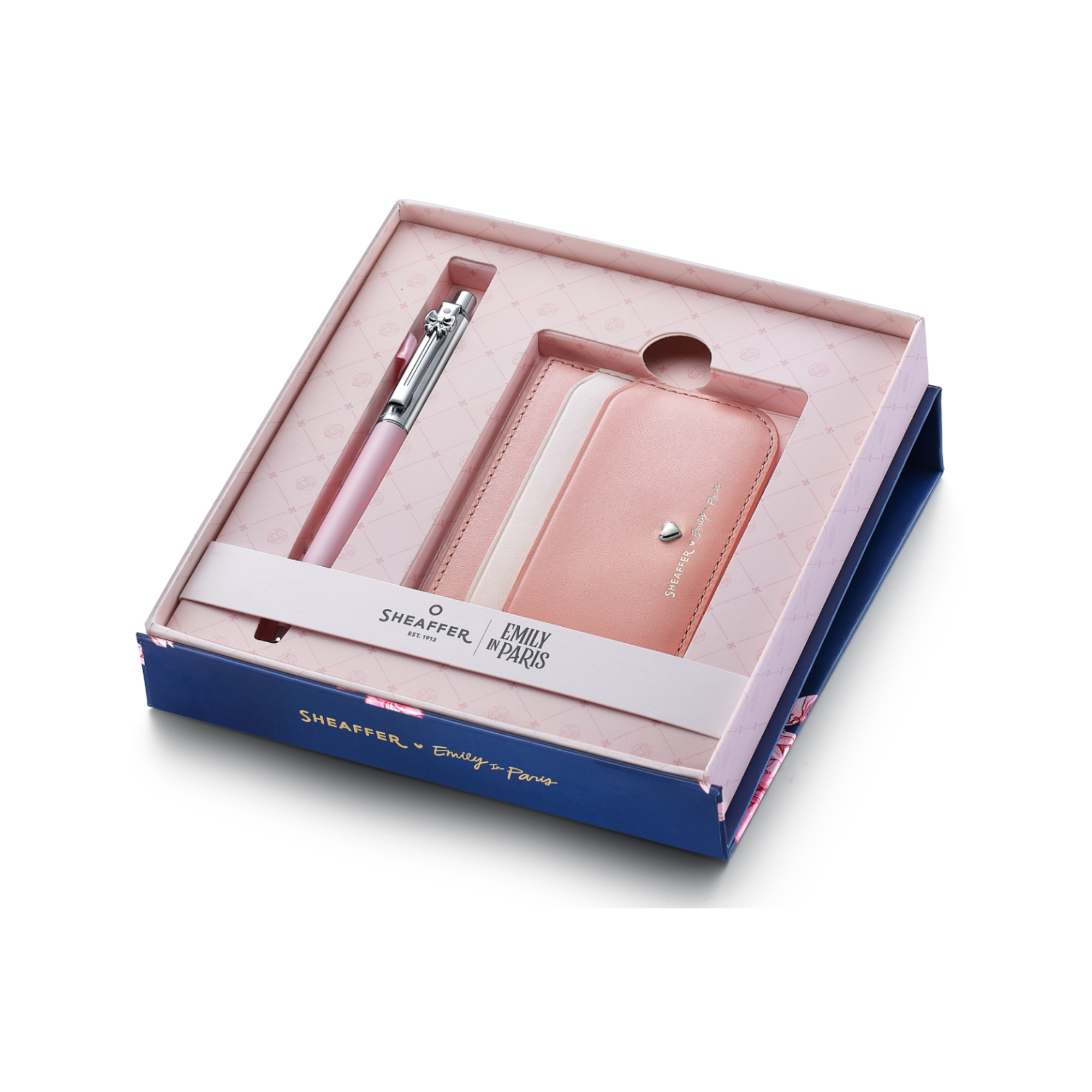 Sheaffer Emily in Paris Sentinel 321 Pink Matte Finish Ballpoint Pen with Chrome Trims and Full-Grain Leather Credit Card Holder Gift Set