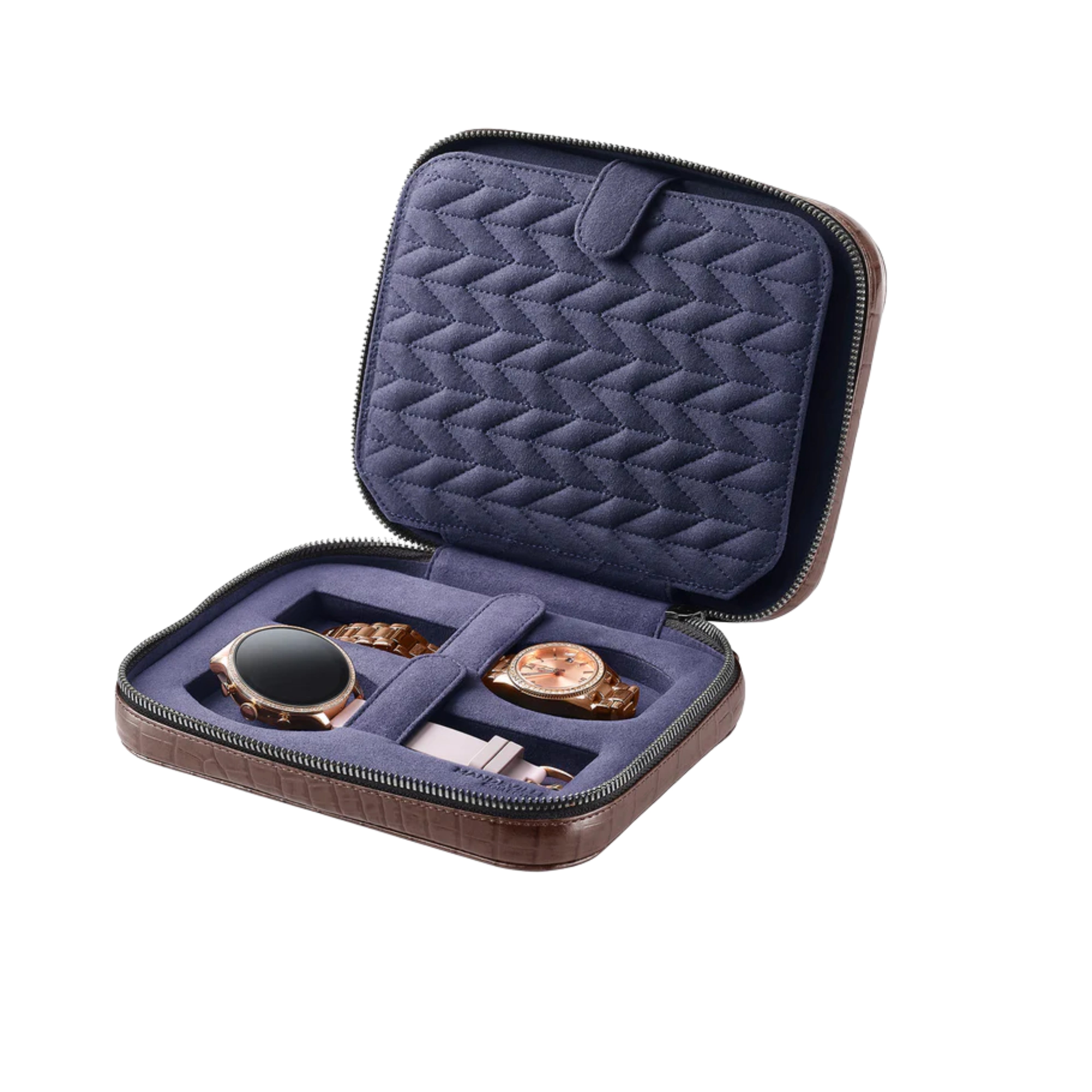 Lapis Bard Mandeville Croc-Textured Watchcase (4 Slots) - Dark Brown