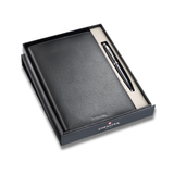 Sheaffer Glossy Black 100 Ballpoint Pen with Chrome Trims and Leather Notebook Jacket