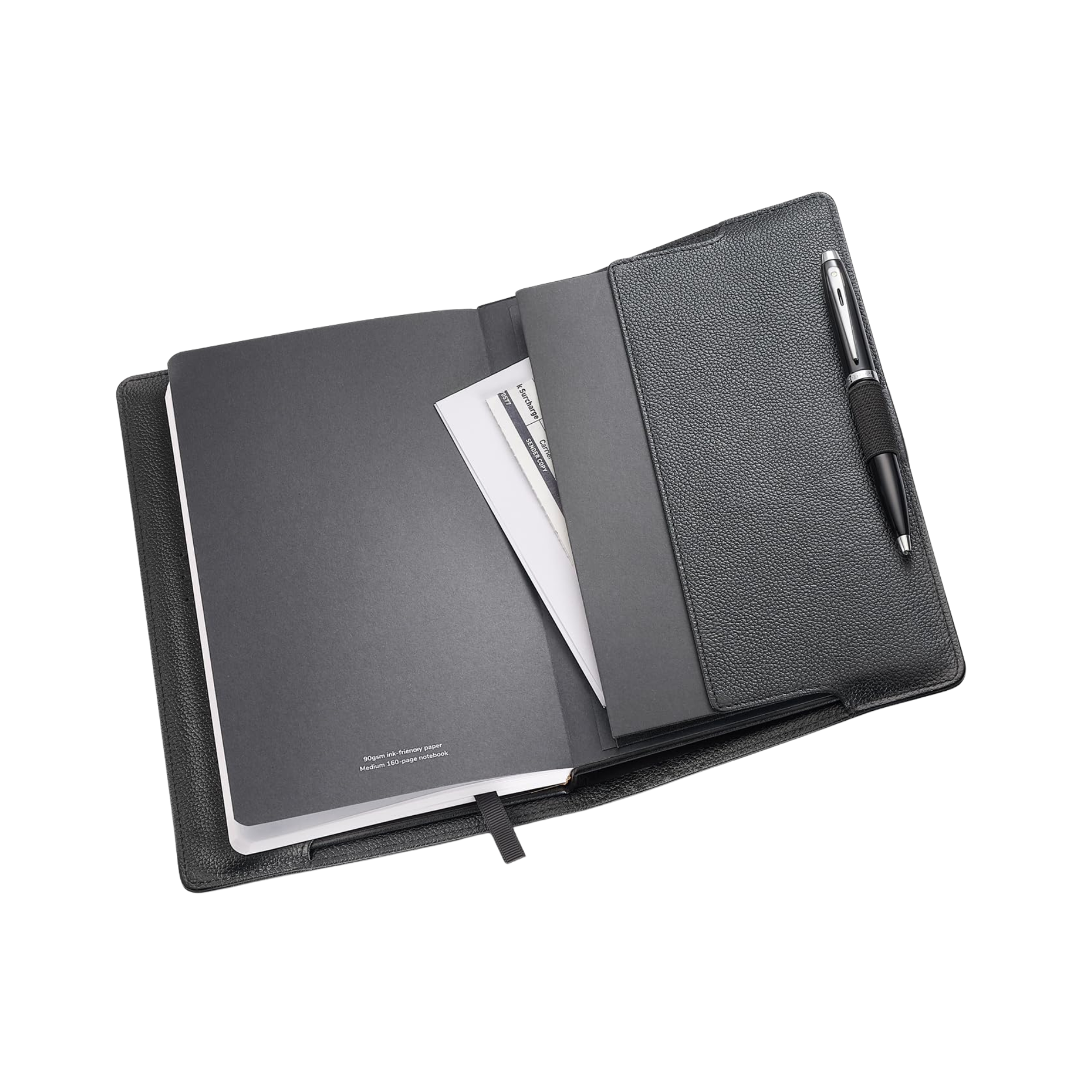 Sheaffer Glossy Black 100 Ballpoint Pen with Chrome Trims and Leather Notebook Jacket