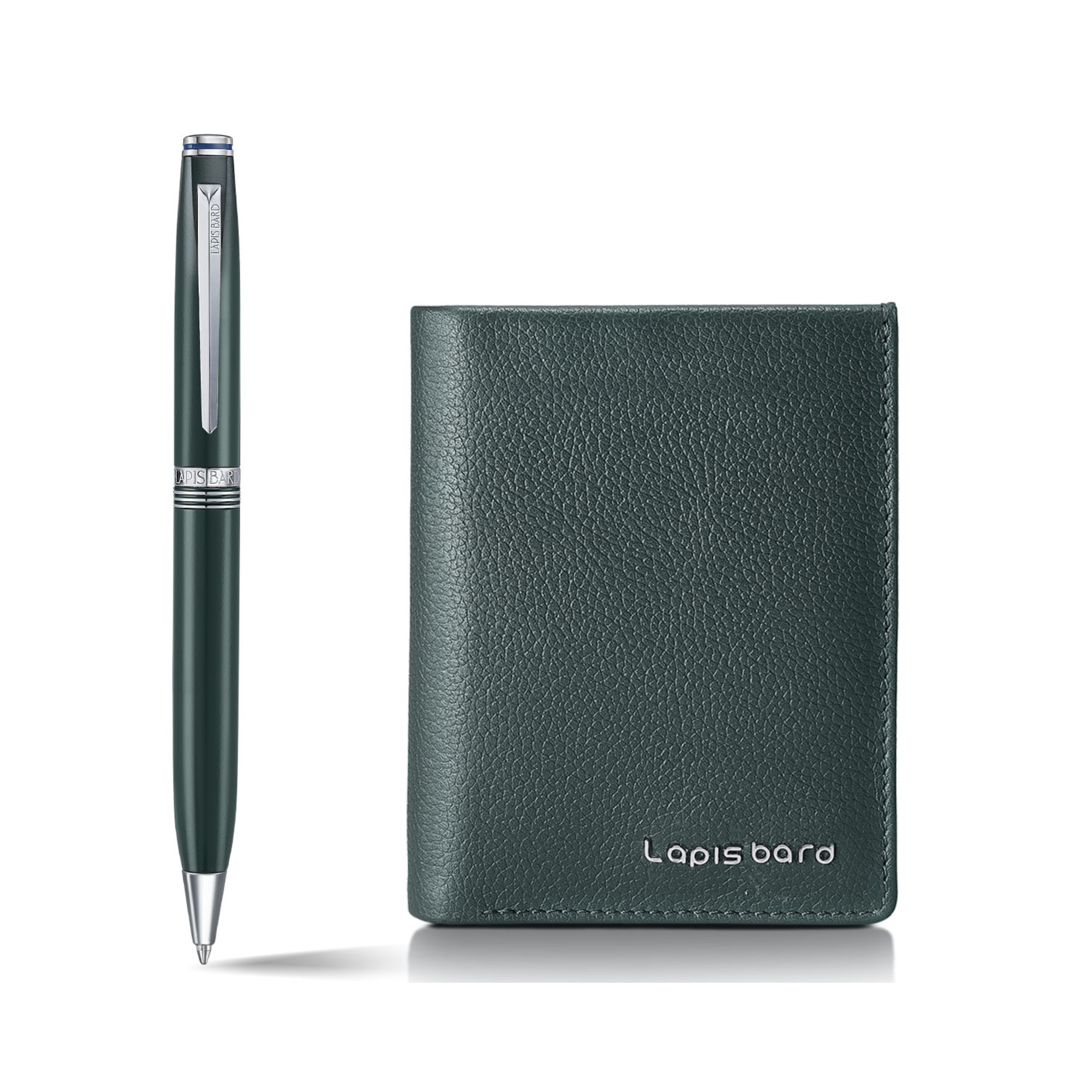 Lapis Bard Contemporary Verdant Ballpoint Pen with Verdant Dual Compartment Wallet Gift Set
