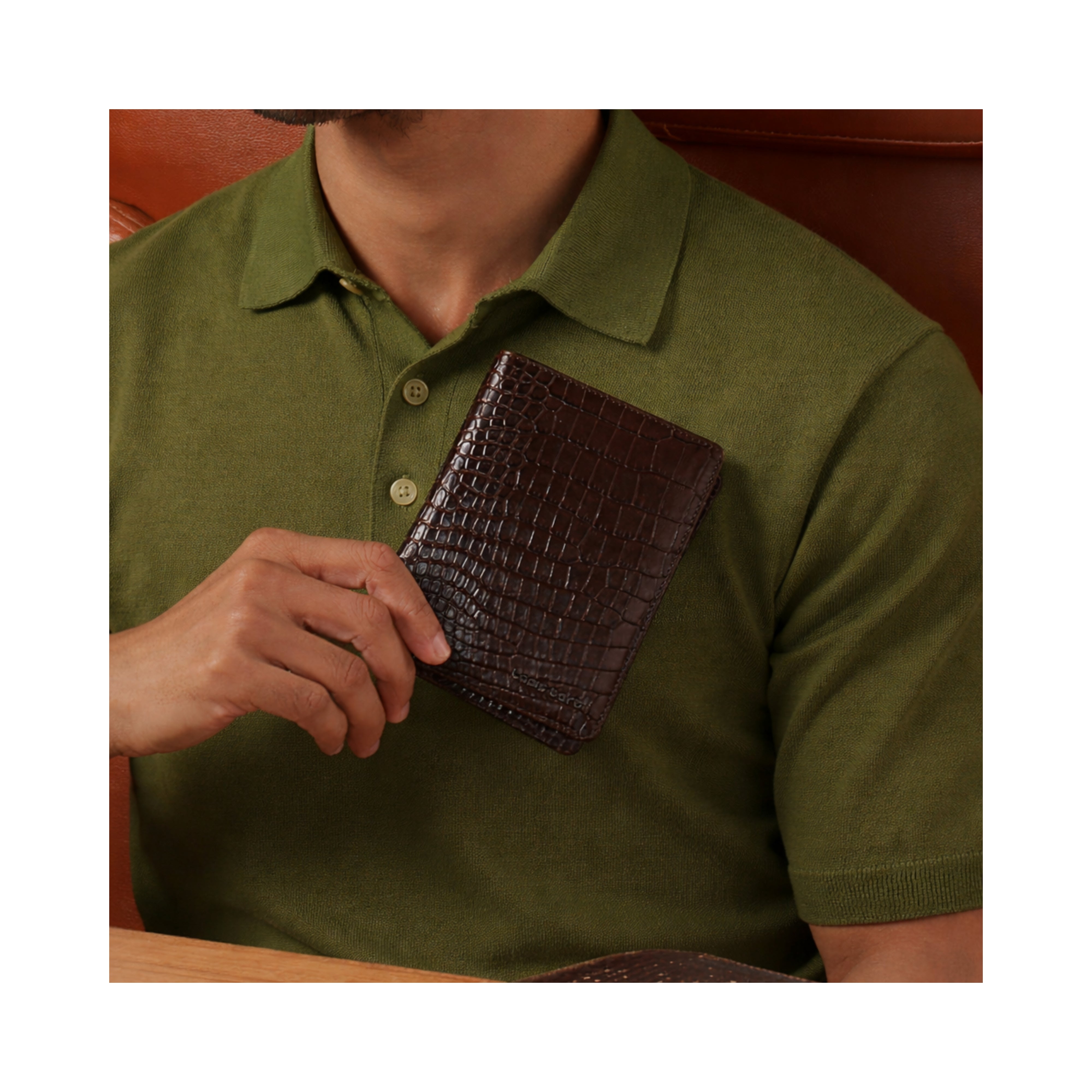 Lapis Bard Mandeville Croc-Textured Passport Wallet - Dark Brown