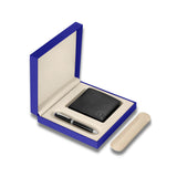 Lapis Bard Gift Set Contemporary Ballpoint Pen With Mayfair Coin Pocket Wallet Black and Chrome