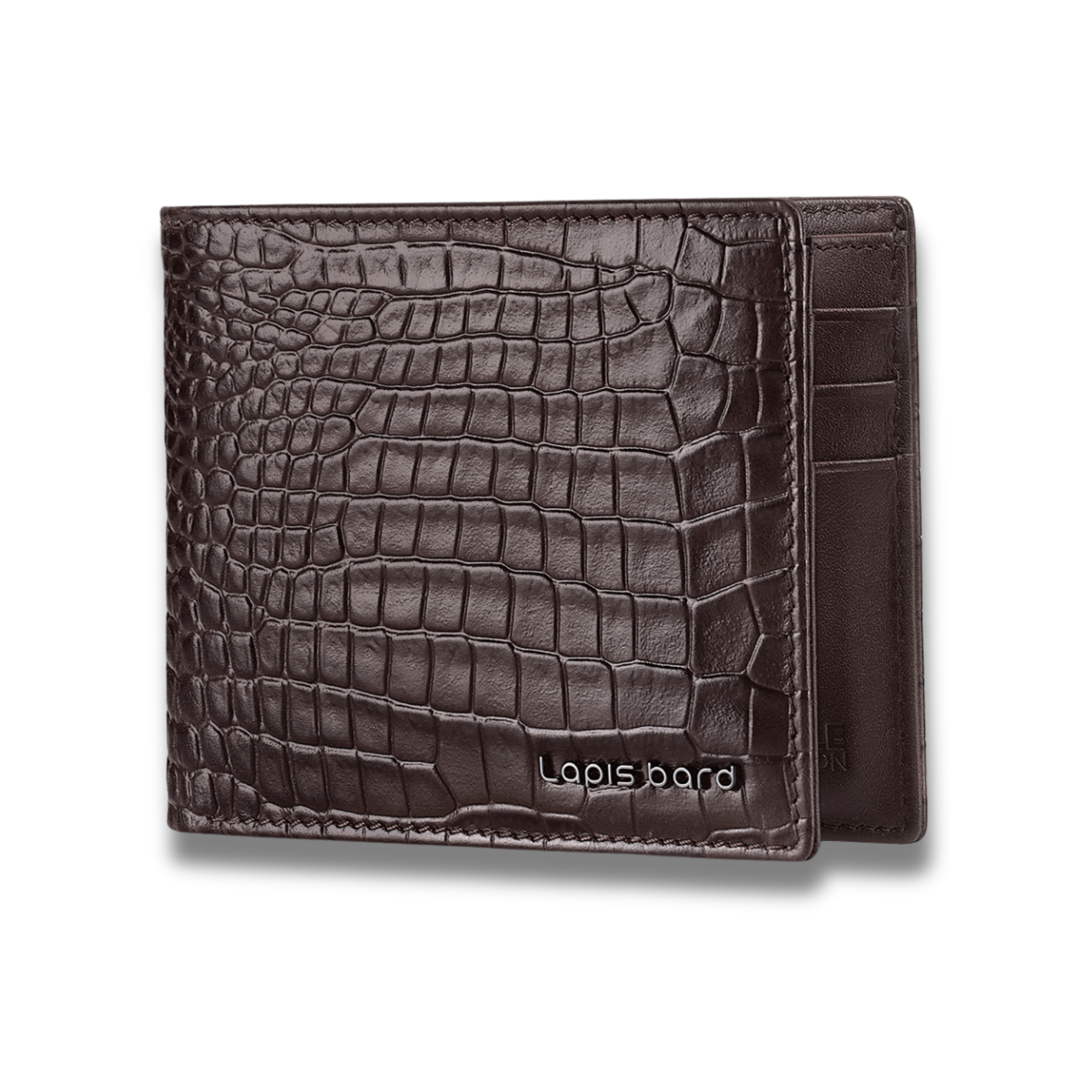 Lapis Bard Mandeville Croc-Textured Wallet with Extra Credit Card Holder - Dark Brown