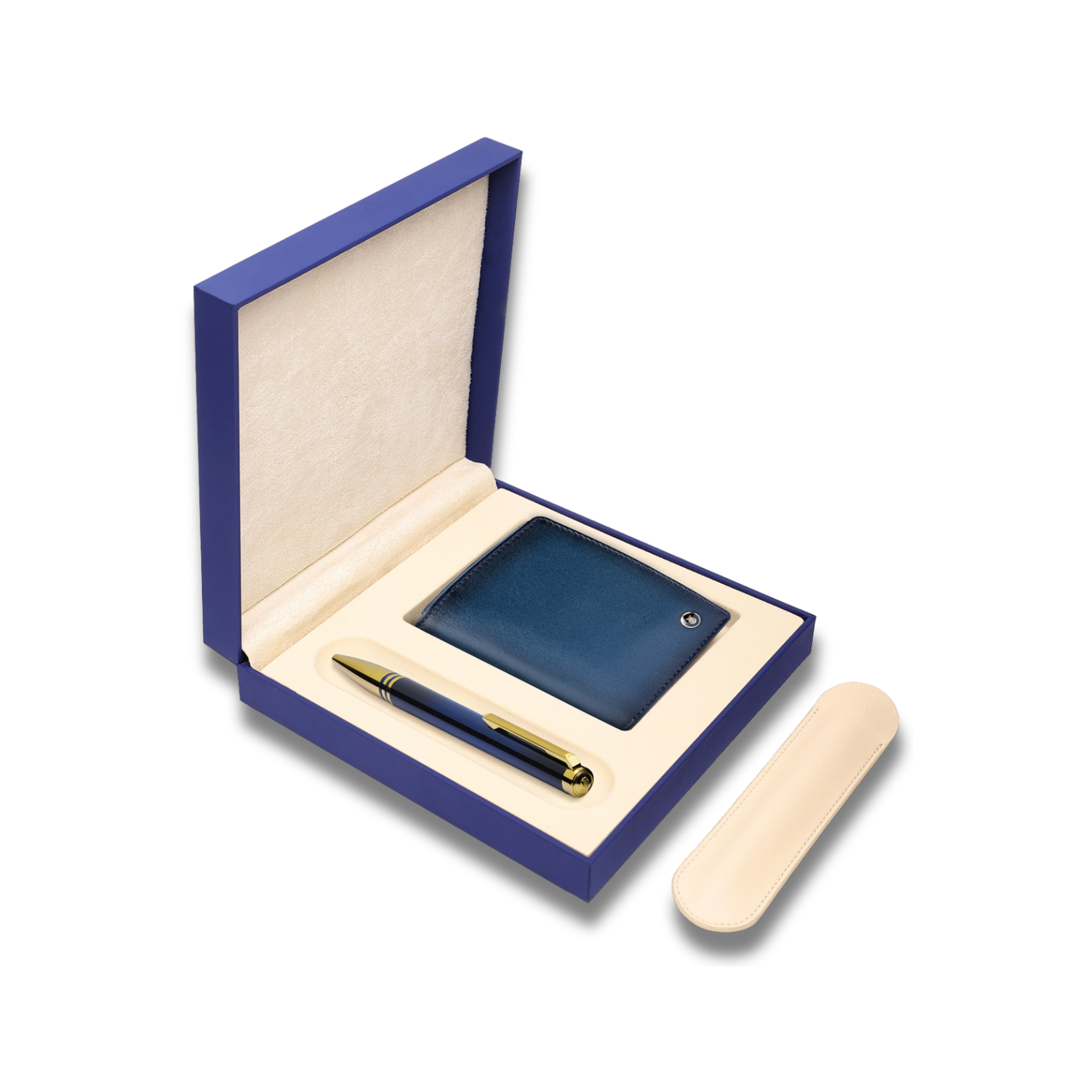Lapis Bard Gift Set Torque Ballpoint Pen with Ducorium Business Card Holder - Blue with Gold Trims