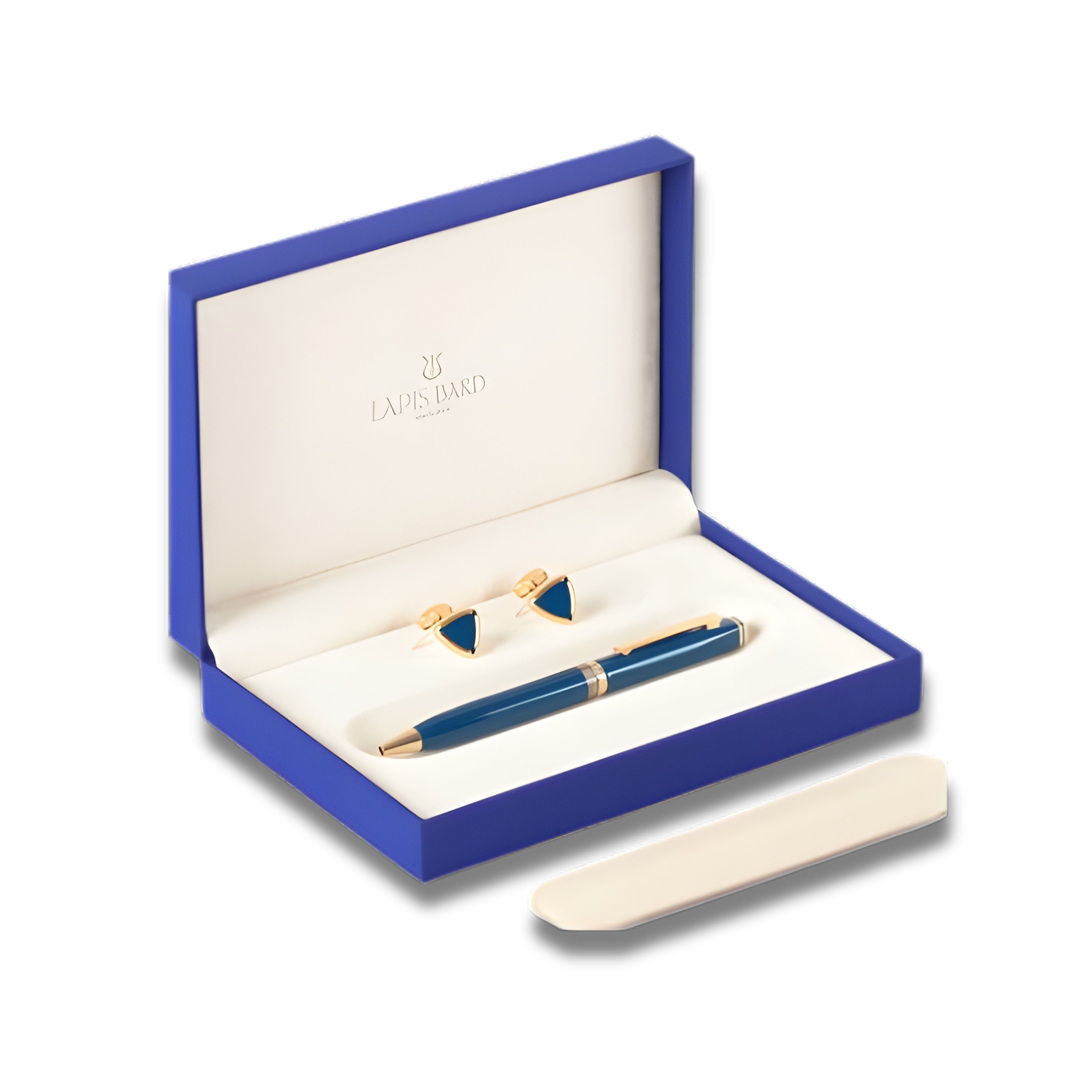 Lapis Bard Contemporary Ballpoint Pen with Shard Cufflinks in Blue & Gold
