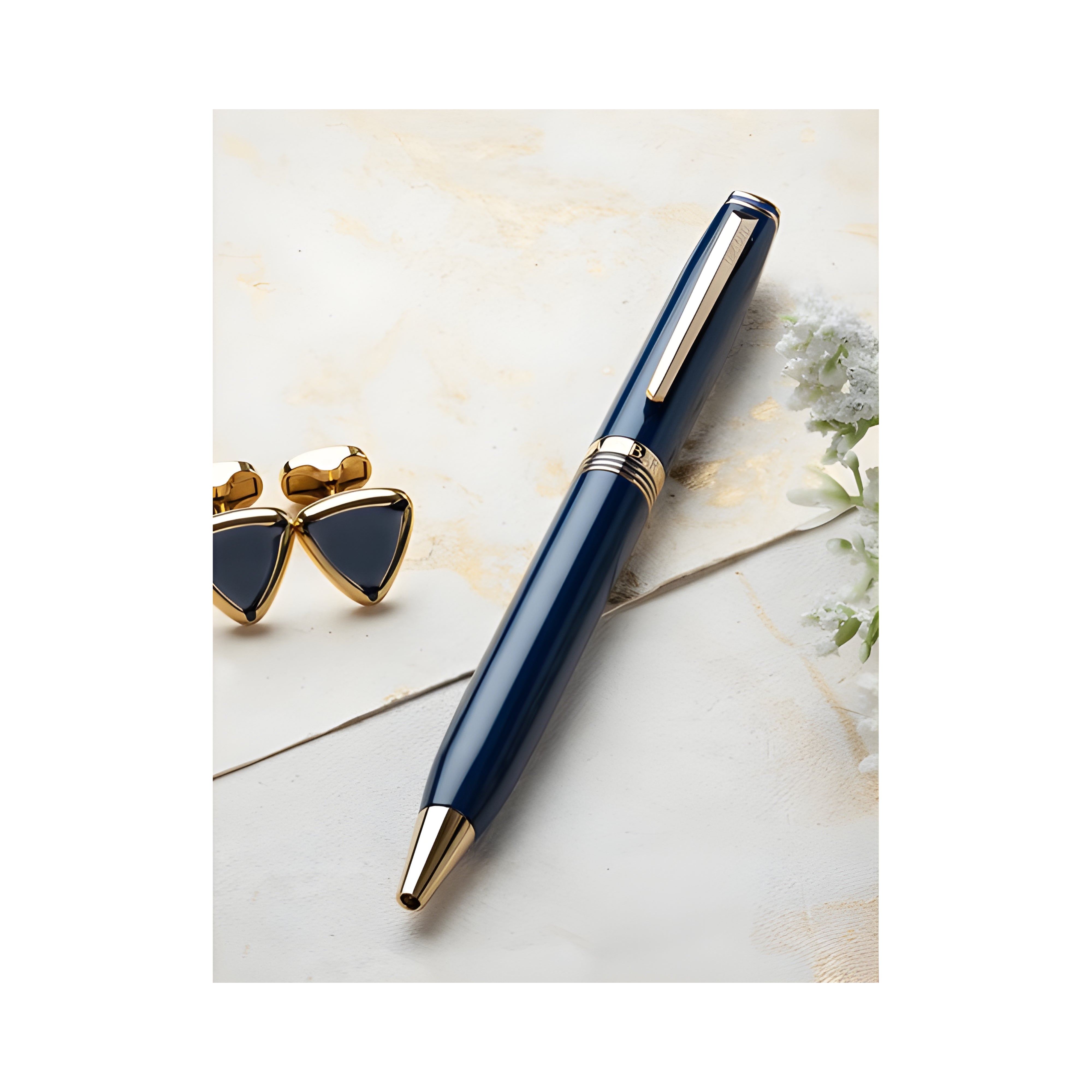 Lapis Bard Contemporary Ballpoint Pen with Shard Cufflinks in Blue & Gold