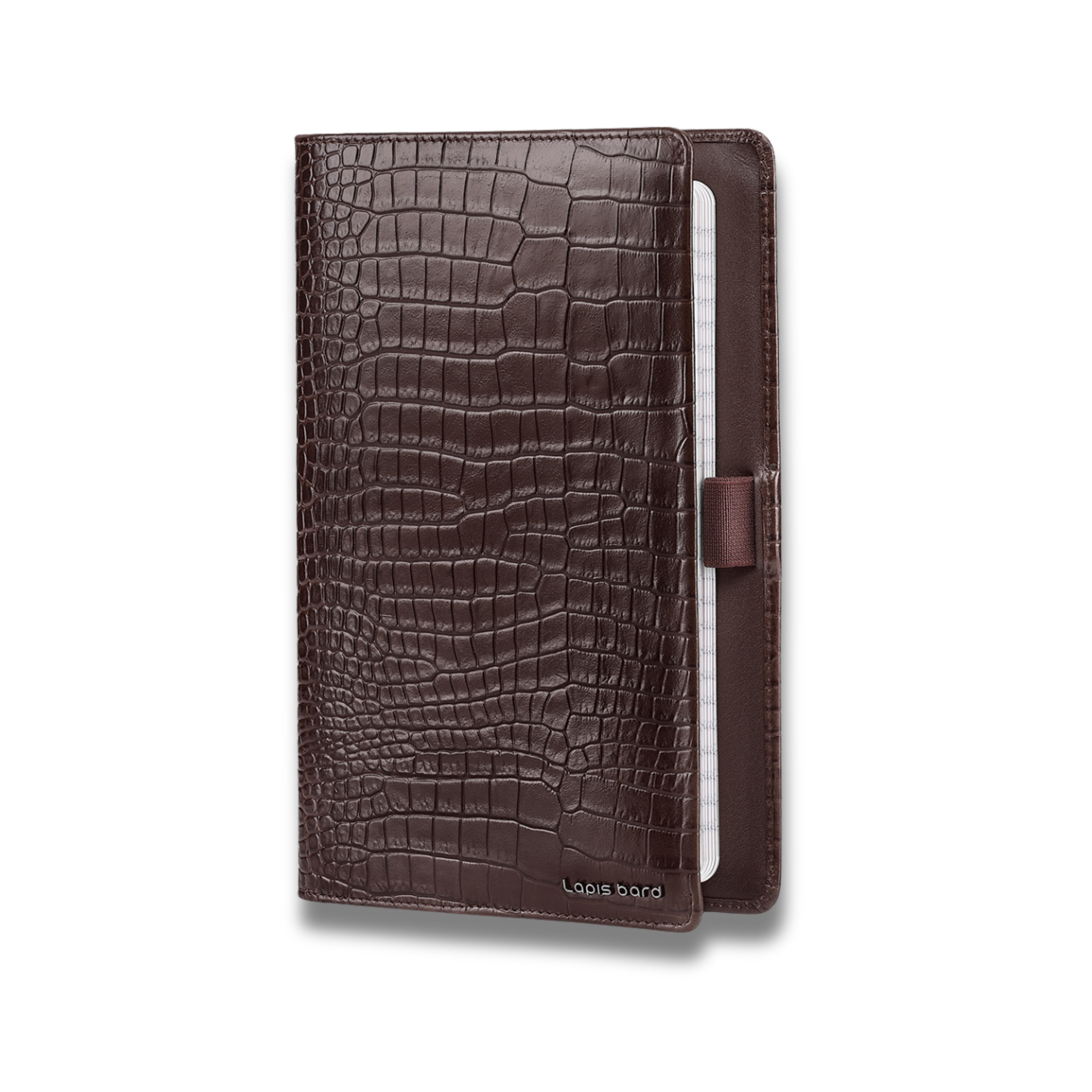 Lapis Bard Mandeville Croc-Textured Notebook Jacket - Dark Brown