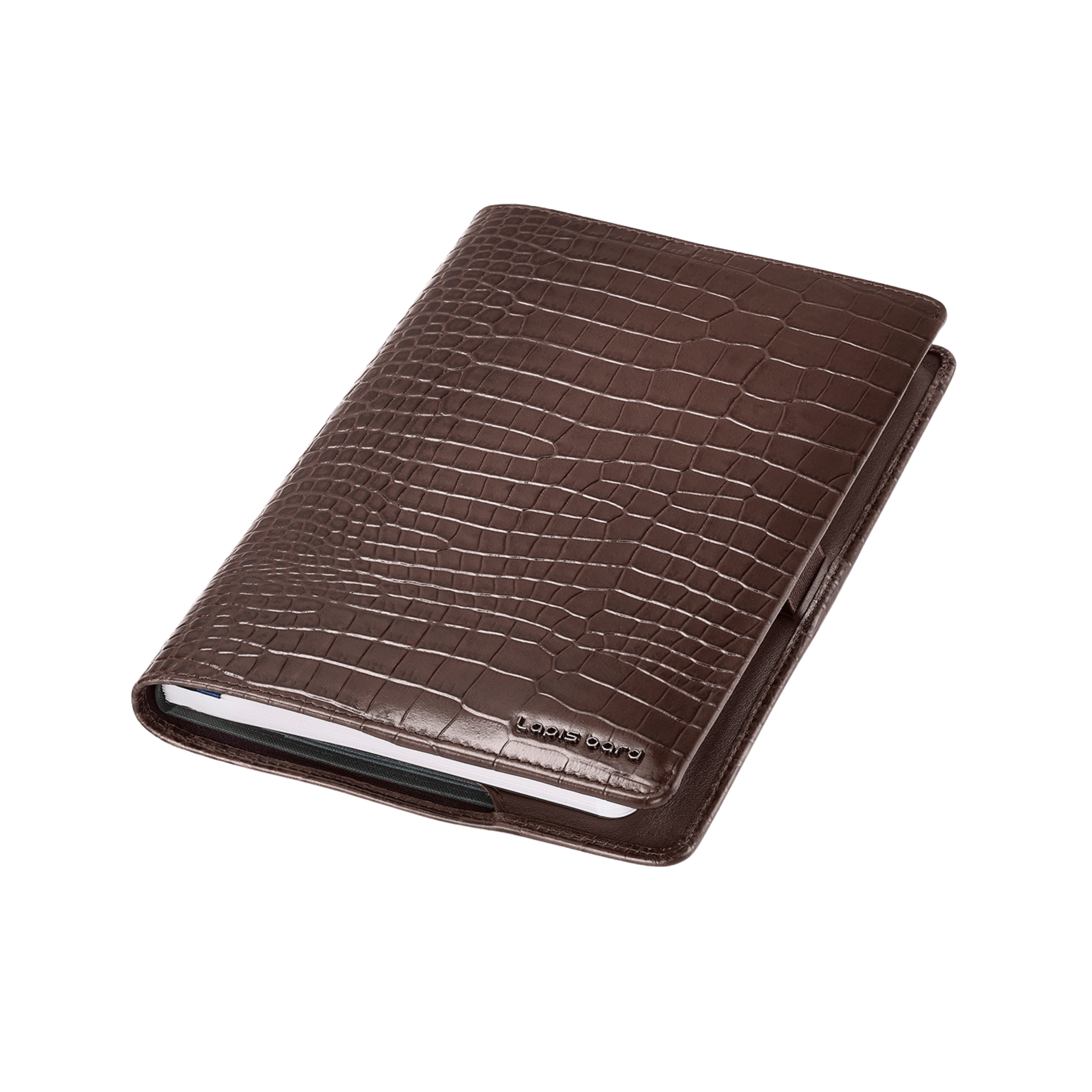 Lapis Bard Mandeville Croc-Textured Notebook Jacket - Dark Brown