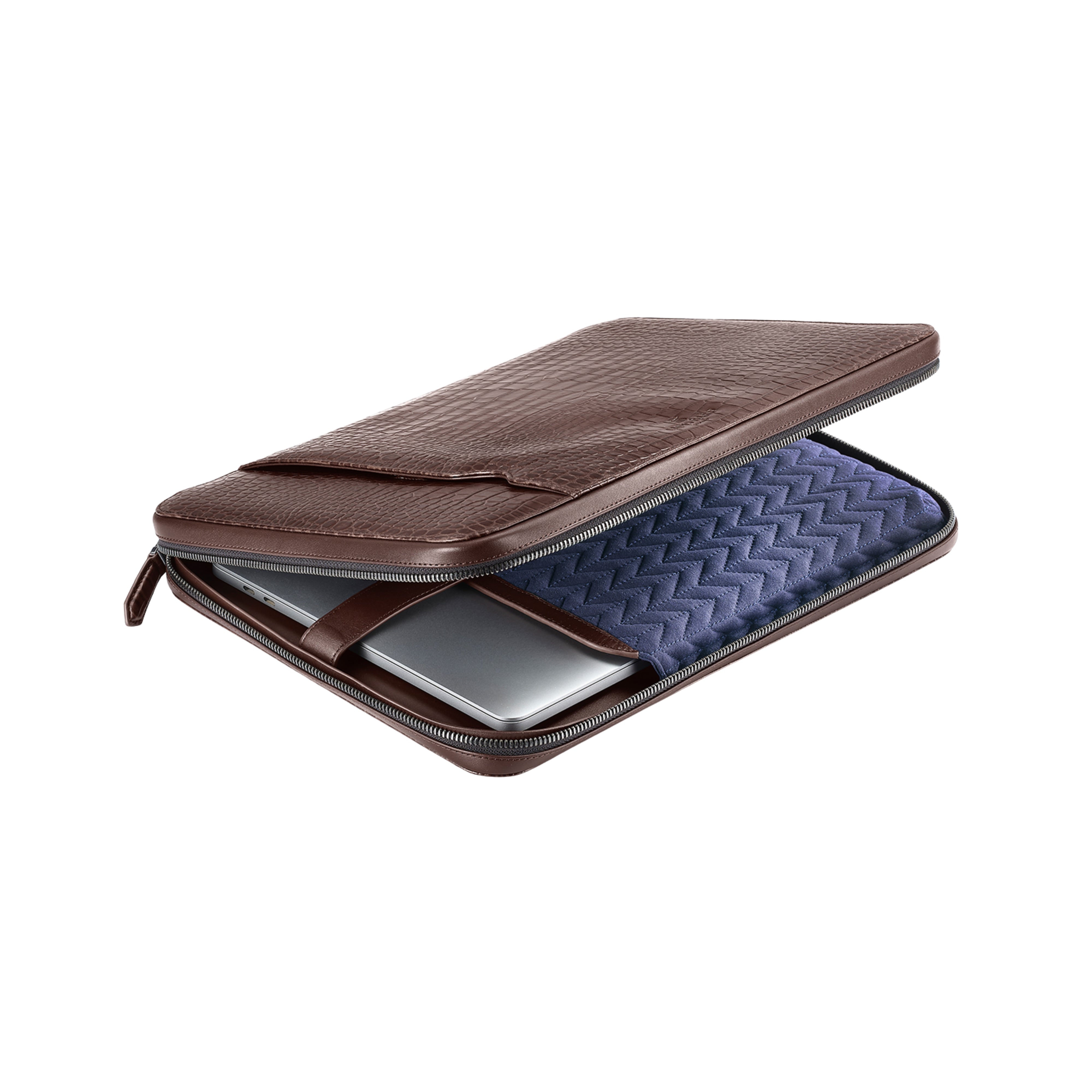 Lapis Bard Mandeville 13-Inch Croc-Textured Laptop Sleeve - Dark Brown