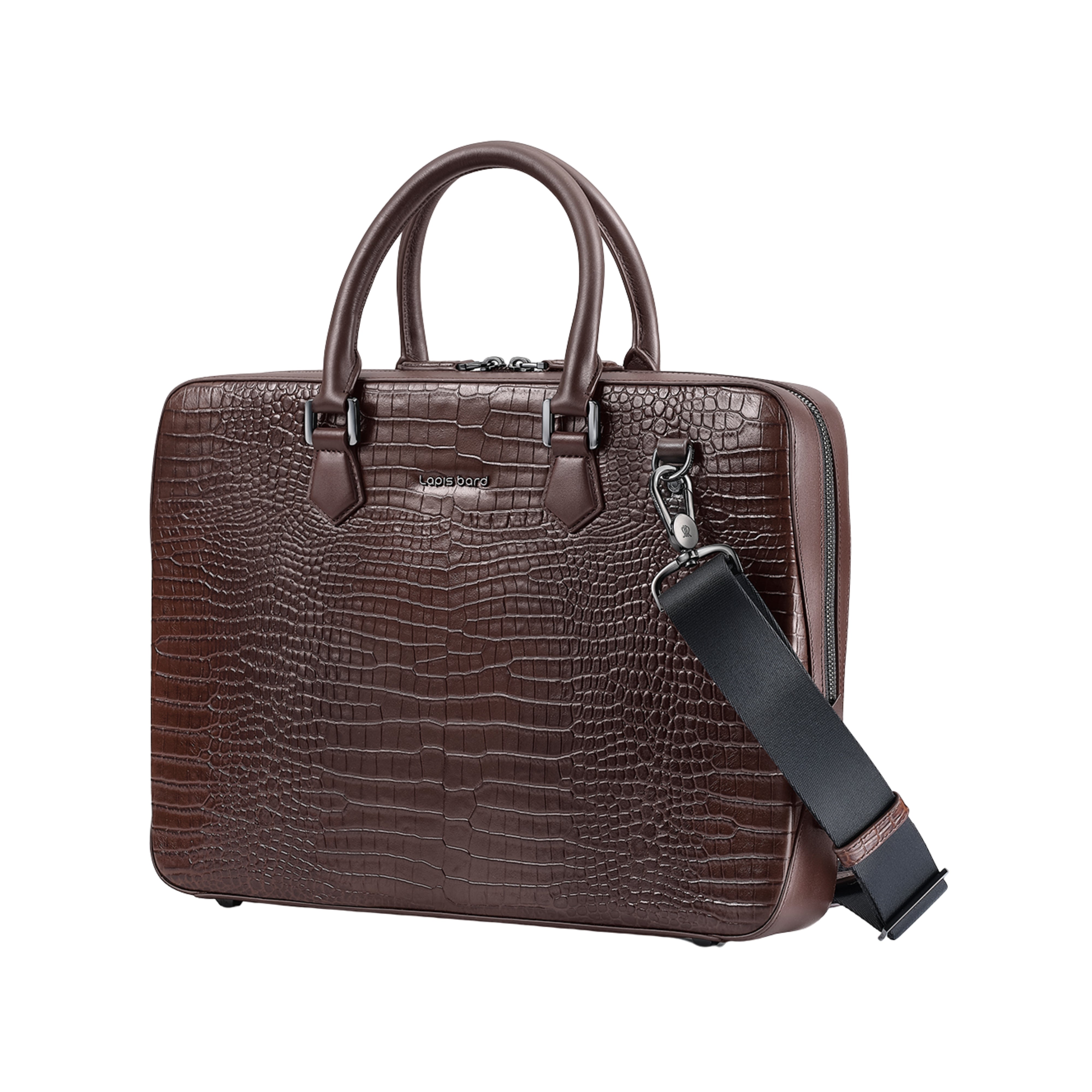 Lapis Bard Mandeville 14-inch Croc-Textured Single Compartment Laptop Bag - Dark Brown