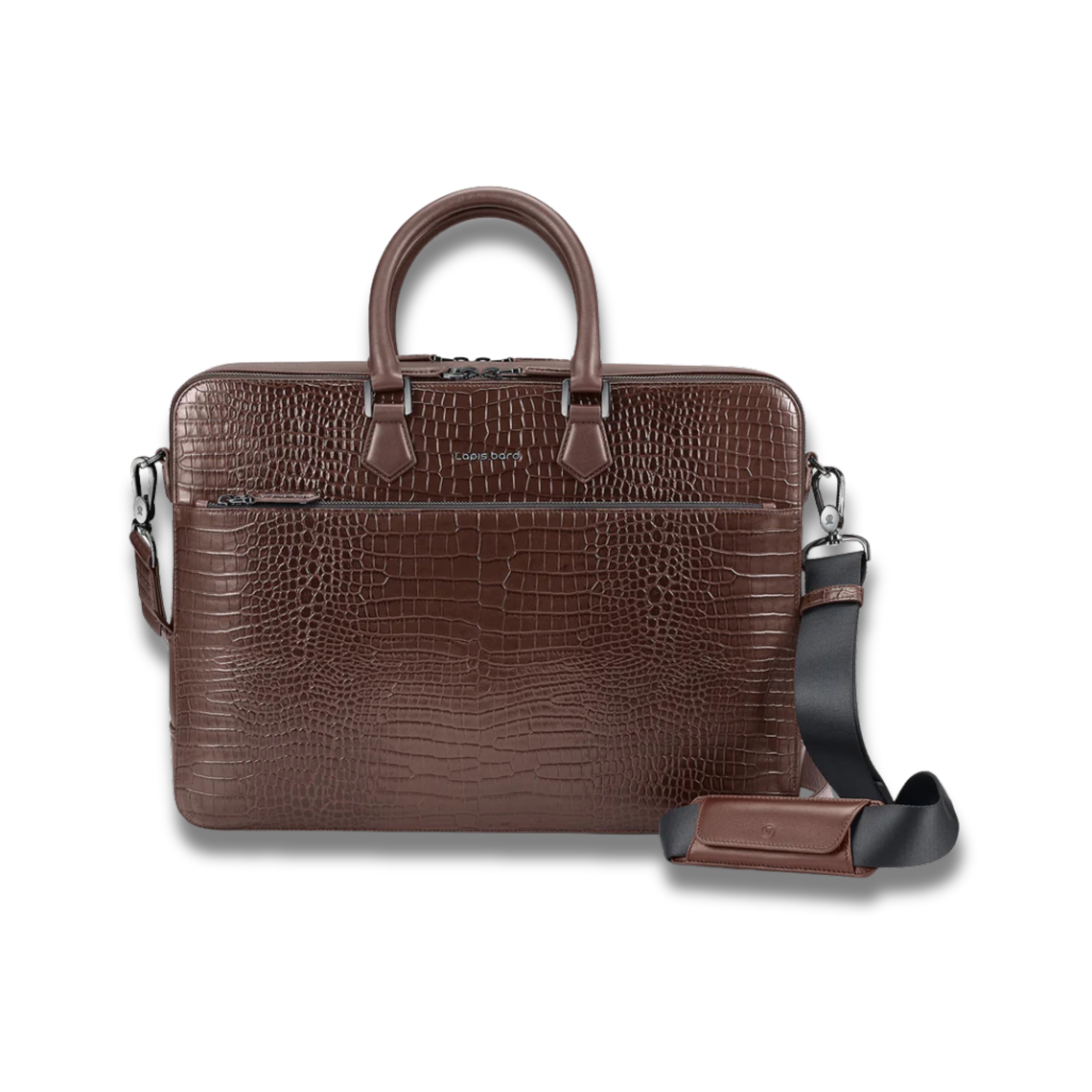 Lapis Bard Mandeville 15-inch Croc-Textured Double Compartment Laptop Bag - Dark Brown