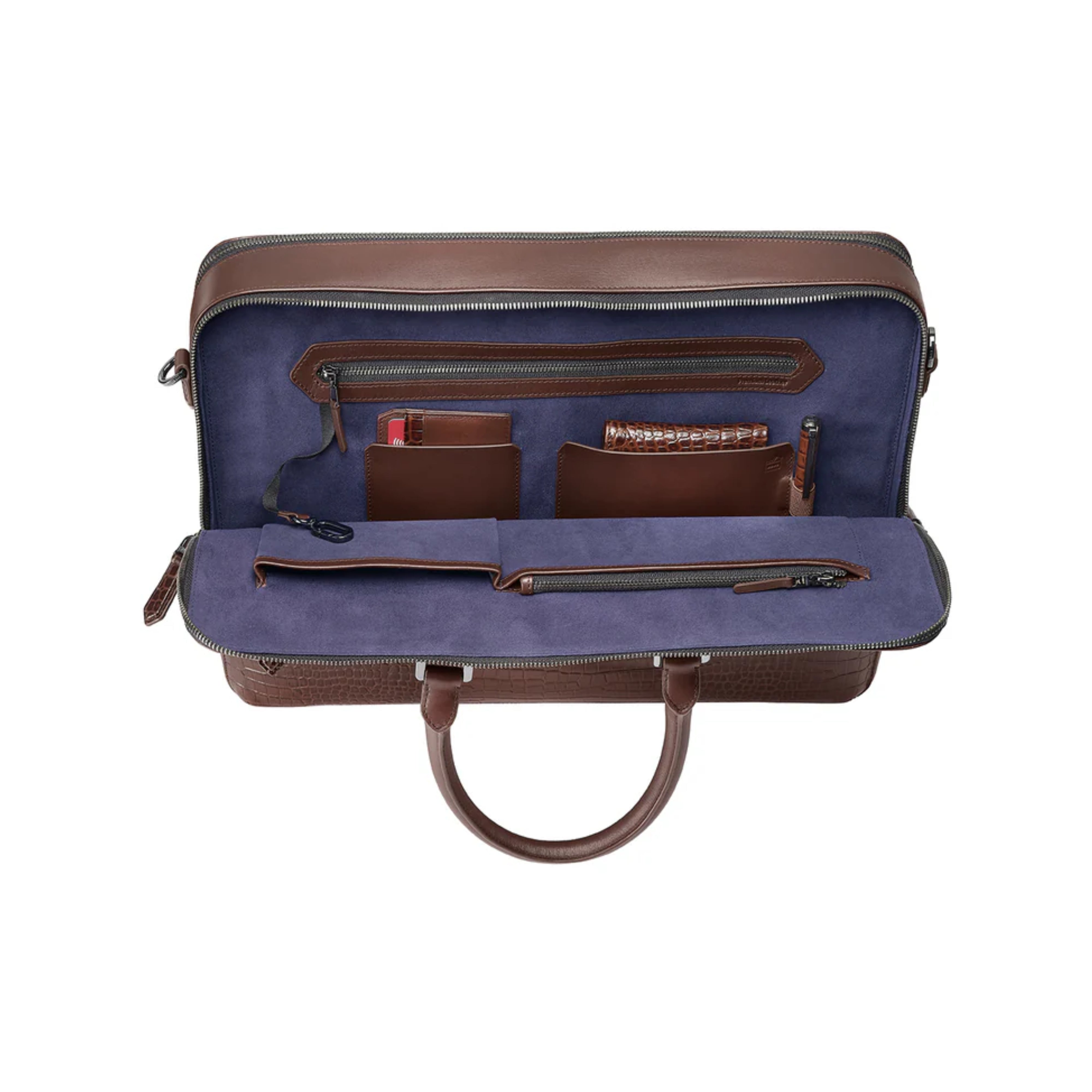 Lapis Bard Mandeville 15-inch Croc-Textured Double Compartment Laptop Bag - Dark Brown