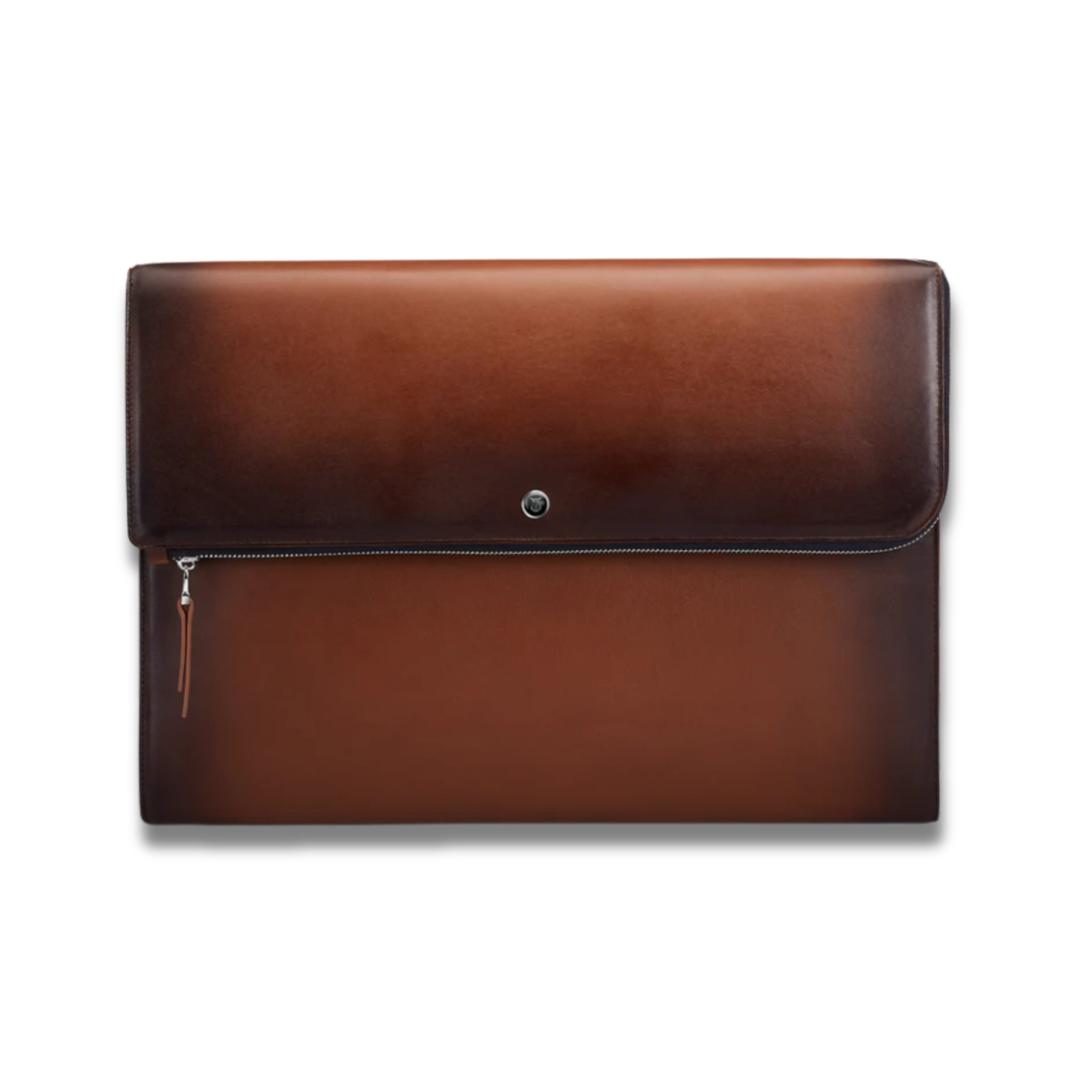 Lapis Bard Ducorium Leather Bexley 13-inch Chrome Trims Laptop Sleeve with Cross-Body Shoulder Strap - Cognac