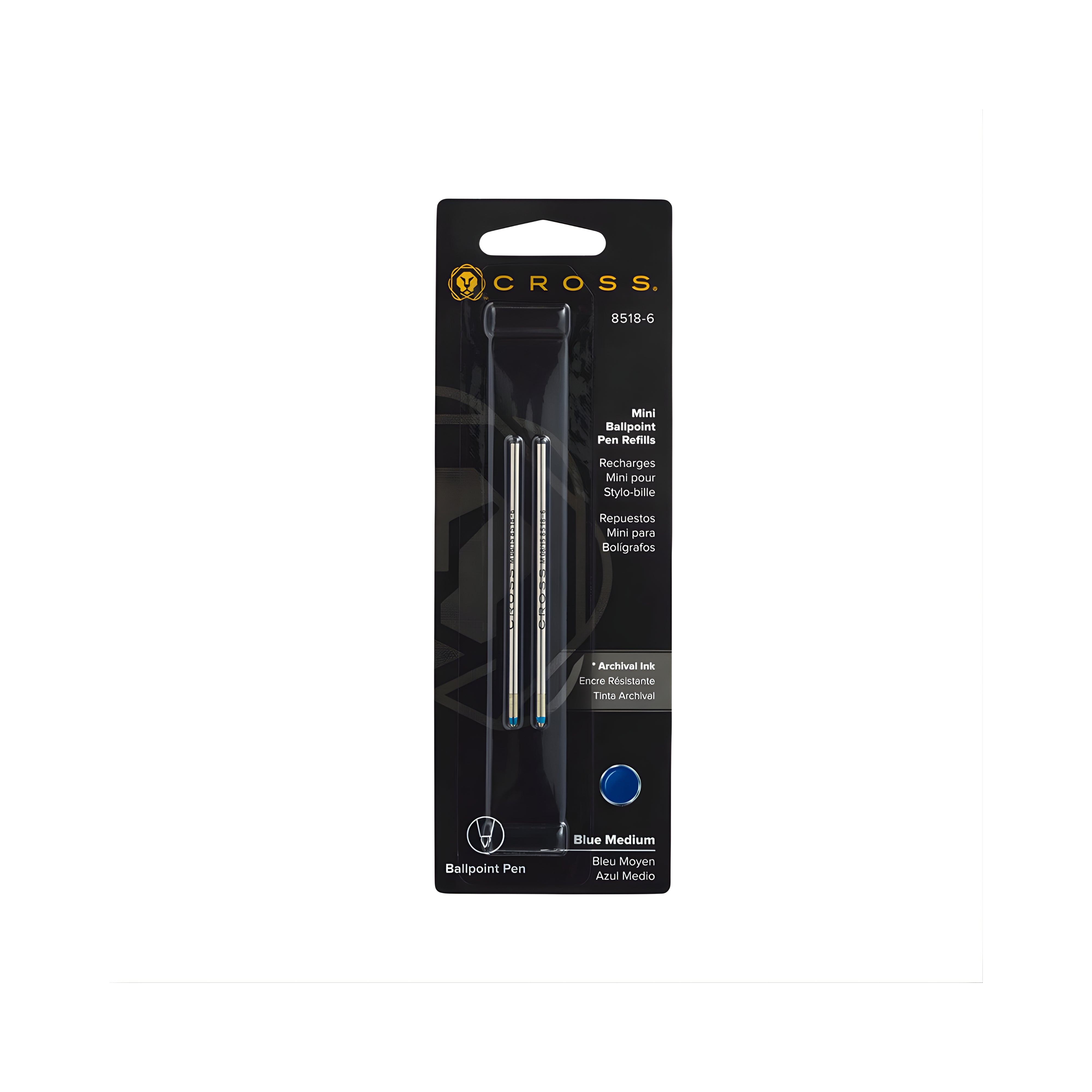 Cross Mini Ballpoint Pen Refill 8518-6 - Blue - Medium - Dual Pack