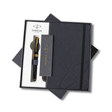 Parker Aster Lacque Black Gold Trim Rollerball Pen With A5 Notebook