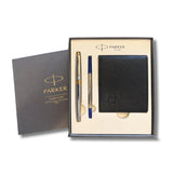 Parker Aster Shiny Chrome with Gold Trim Rollerball Pen and Leather Wallet