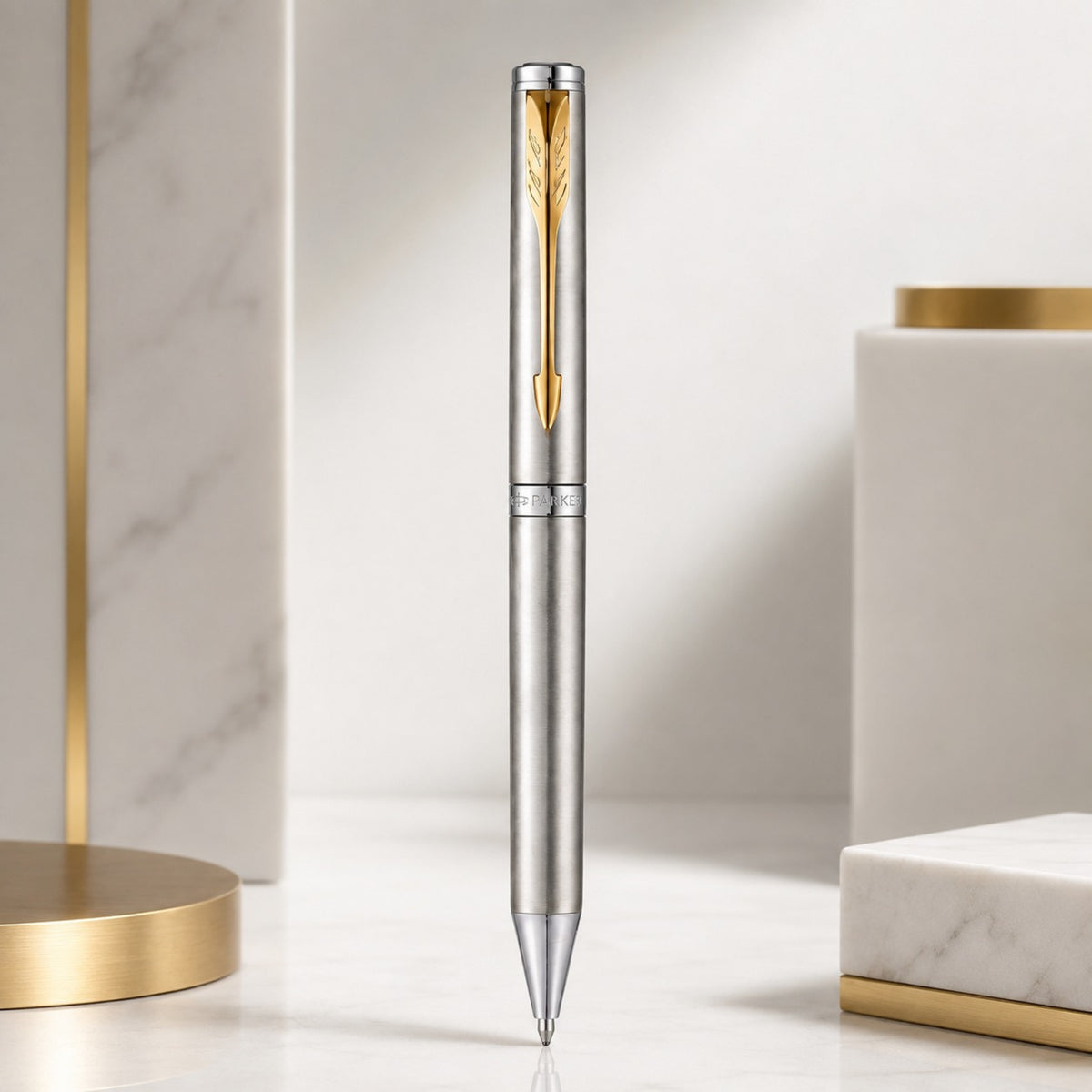 Parker Folio Stainless Steel Gold Trim Ballpoint Pen