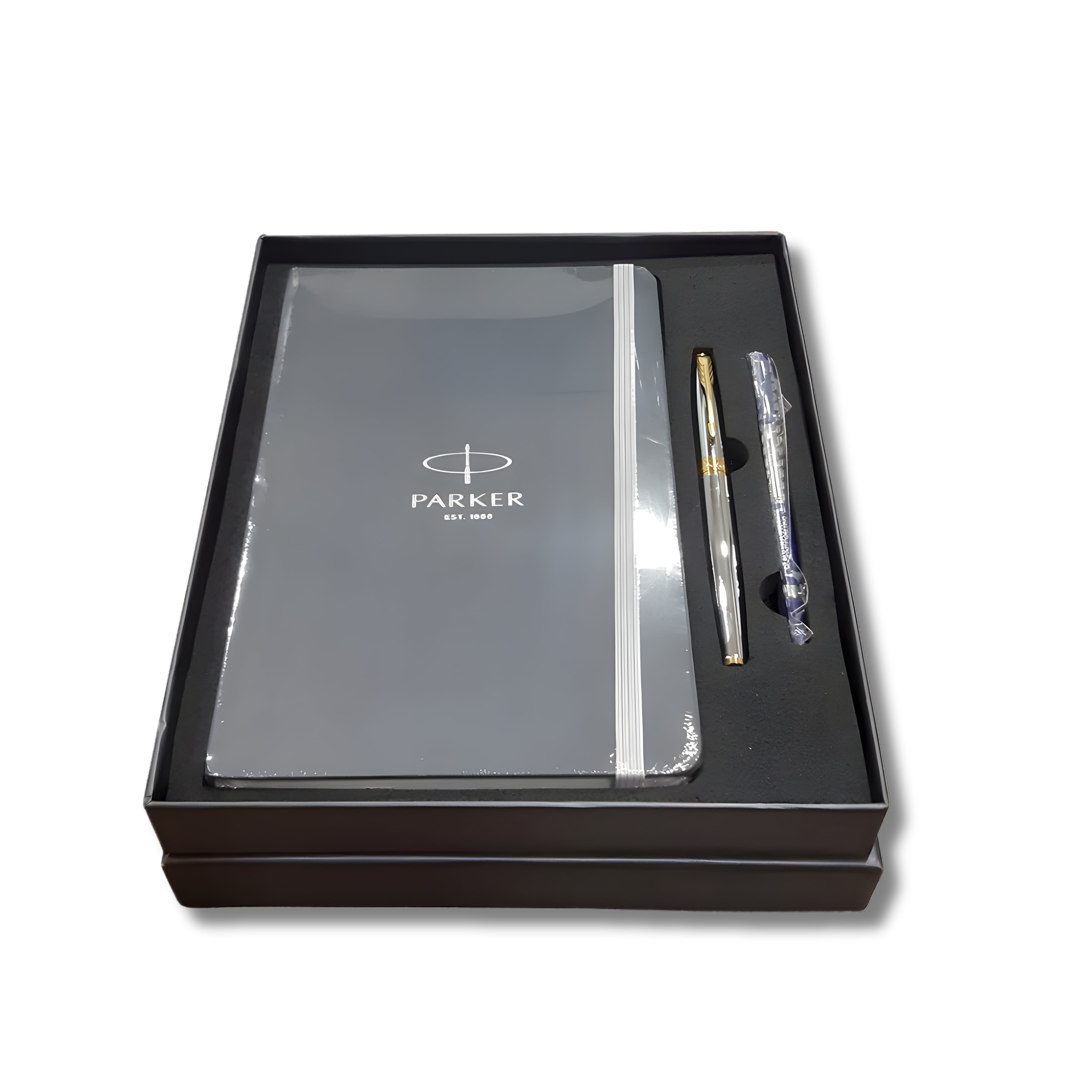 Parker Aster Shiny Chrome GT Rollerball Pen with A5 Grey Notebook