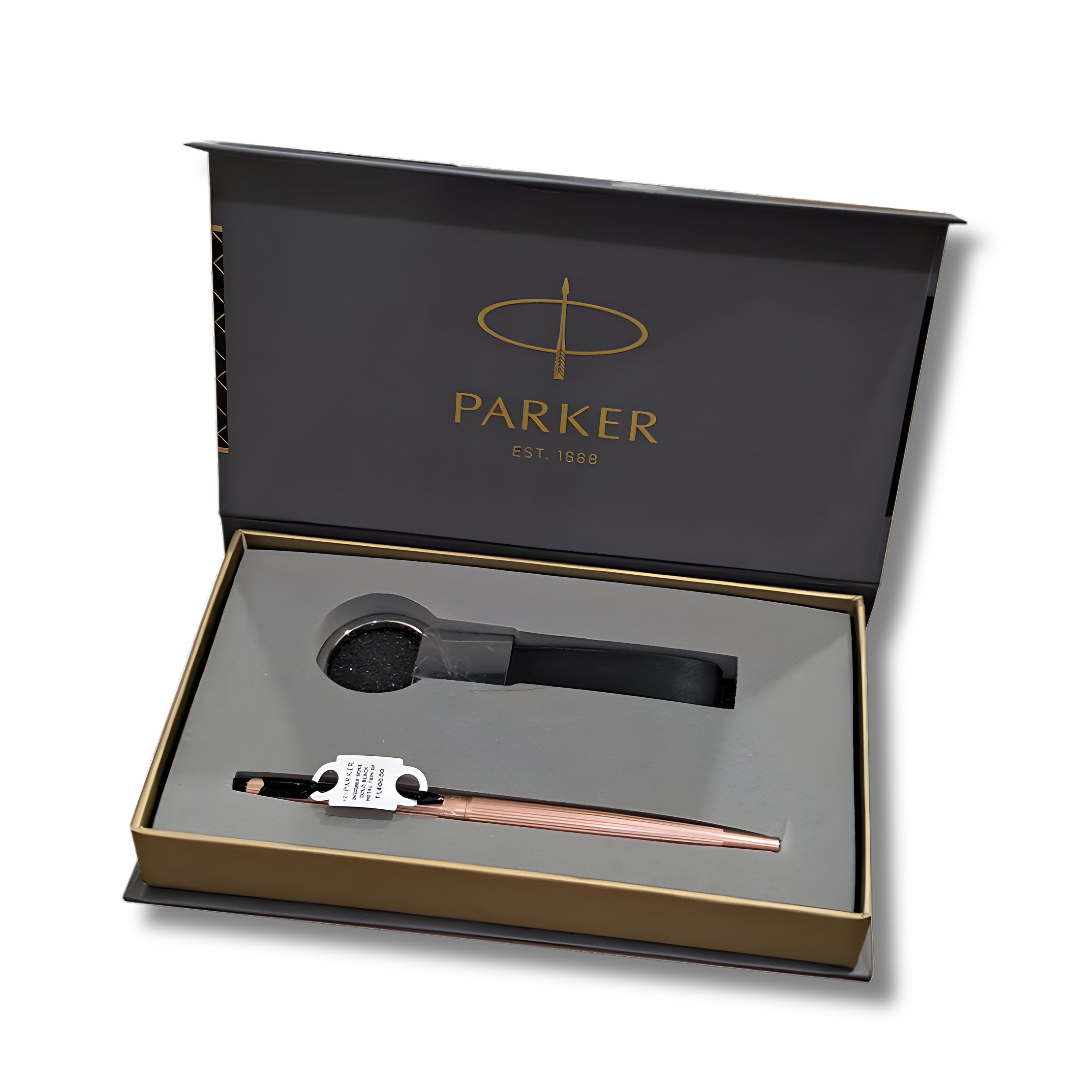 Parker Insignia Rose Gold Black Metal Trim Ball Pen with Keychain