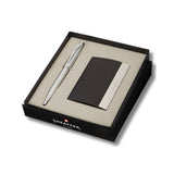 Sheaffer Gift Set ft. Brushed Chrome 9306 100 Ballpoint Pen with Chrome Trims and Business Card Holder