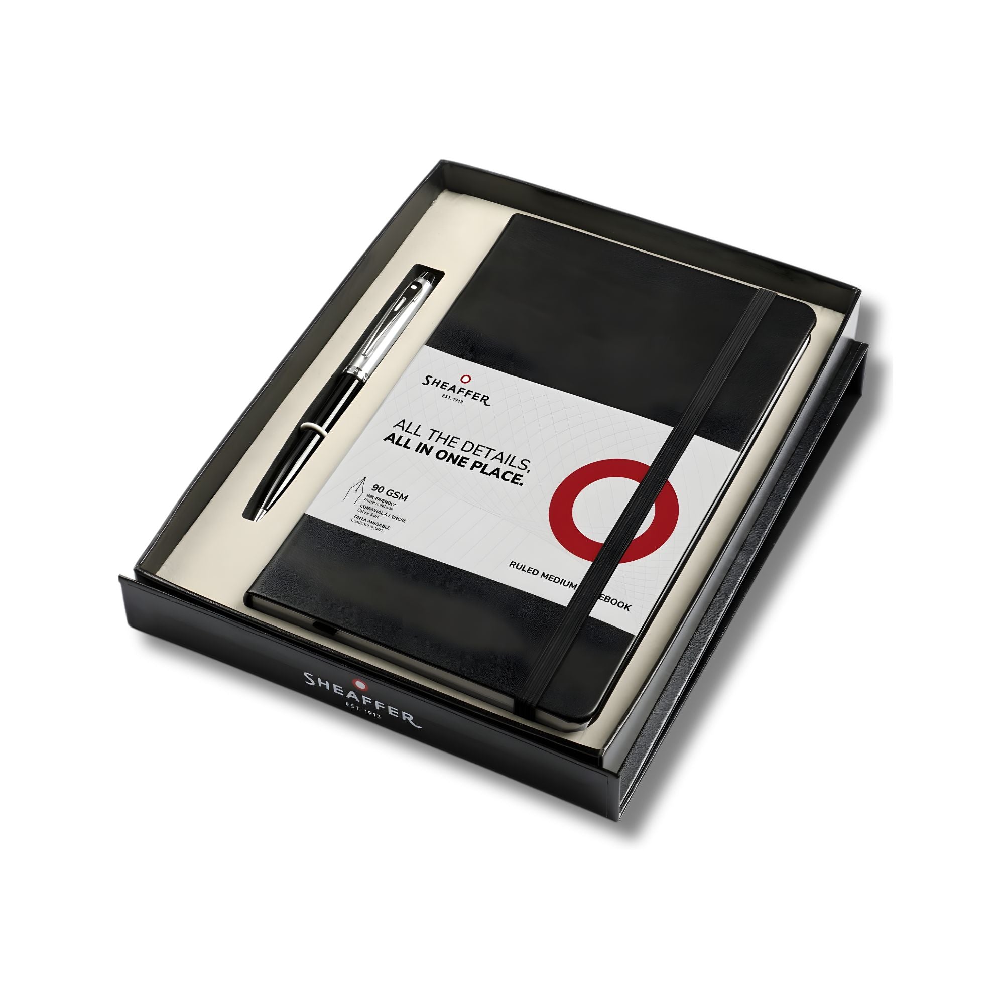 Sheaffer Gift Set ft. Glossy Black 100 9313 Ballpoint Pen with Chrome Trim and Medium Notebook