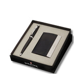 Sheaffer Gift Set ft. Glossy Black 9338 100 Ballpoint Pen with Chrome Trims and Business Card Holder