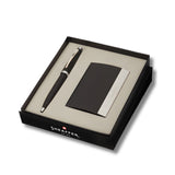 Sheaffer Gift Set ft. Matte Black 9317 100 Ballpoint Pen with Chrome Trims and Business Card Holder