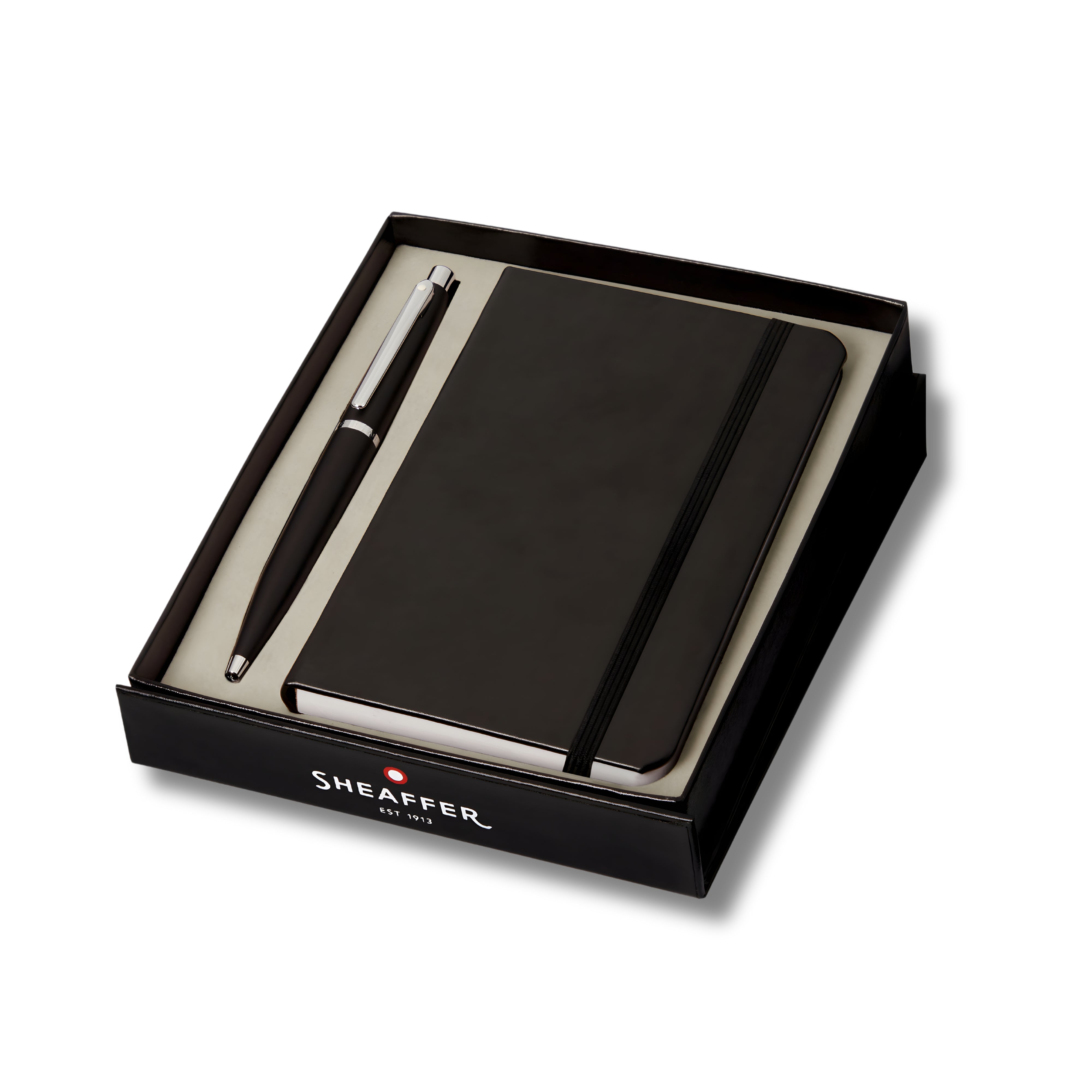 Sheaffer Gift Set ft. Matte Black VFM Ballpoint Pen with Chrome Trims and Small Notebook