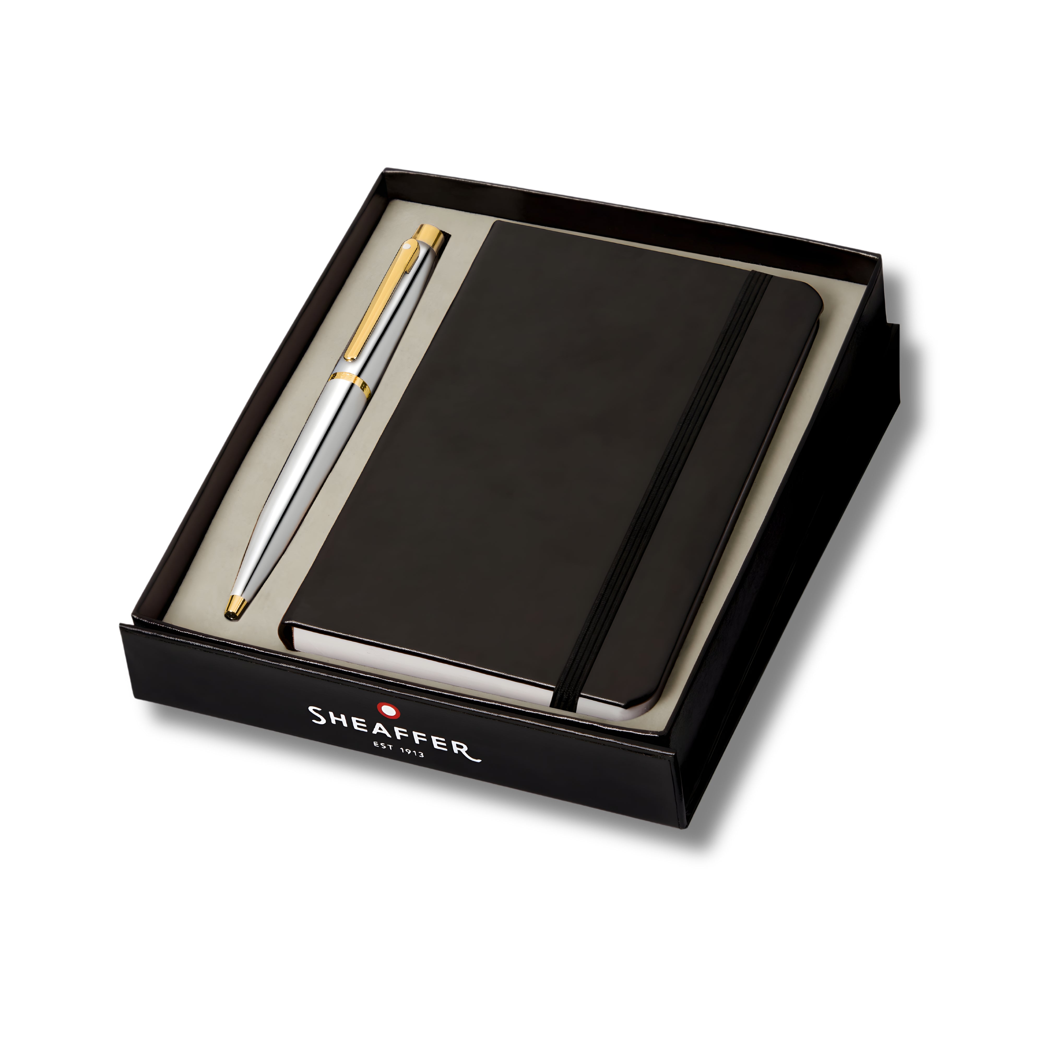 Sheaffer Polished Chrome with Gold Trims Ballpoint Pen with Small Notebook