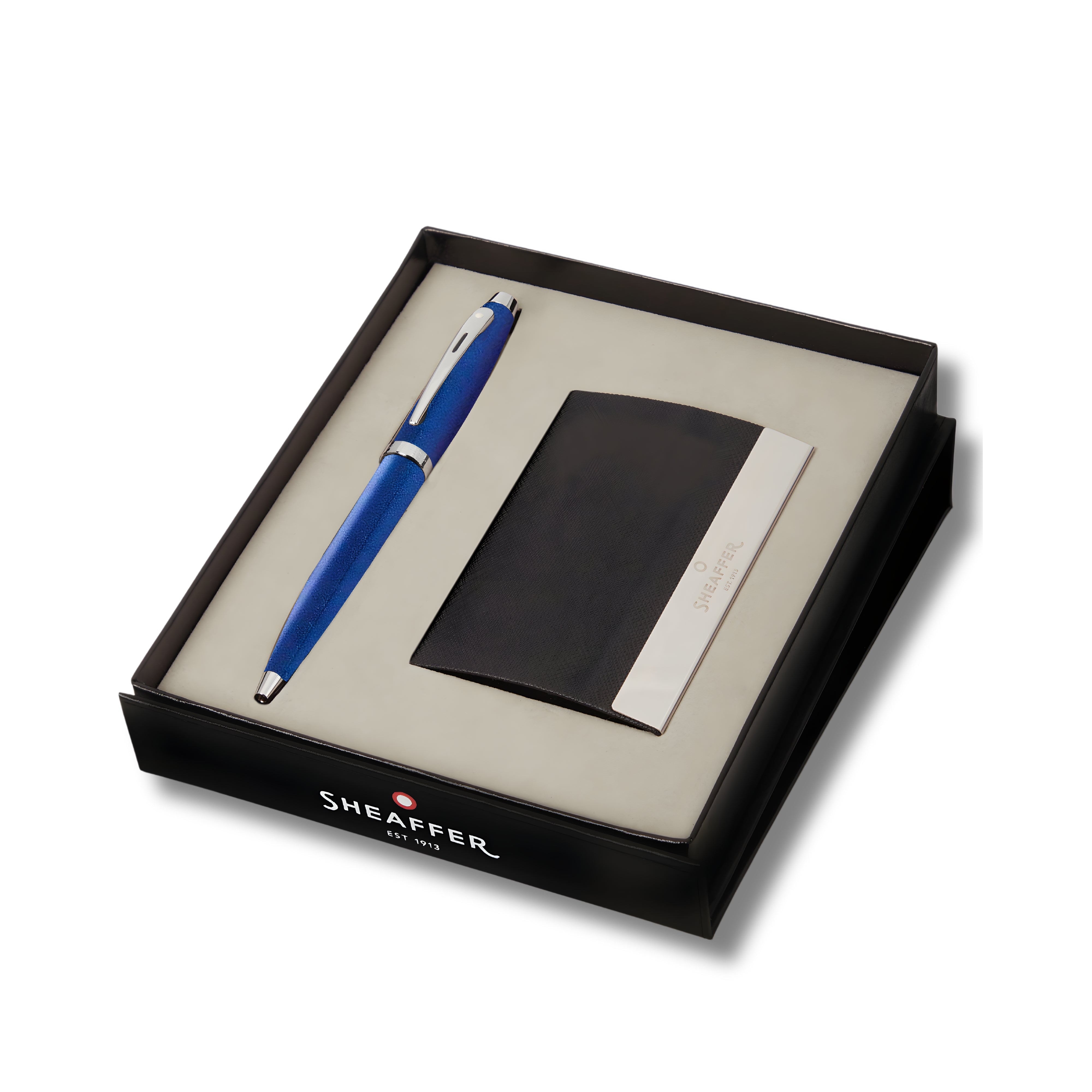 Sheaffer Glossy Blue with Chrome Trims 100 Ballpoint Pen with Business Card Holder