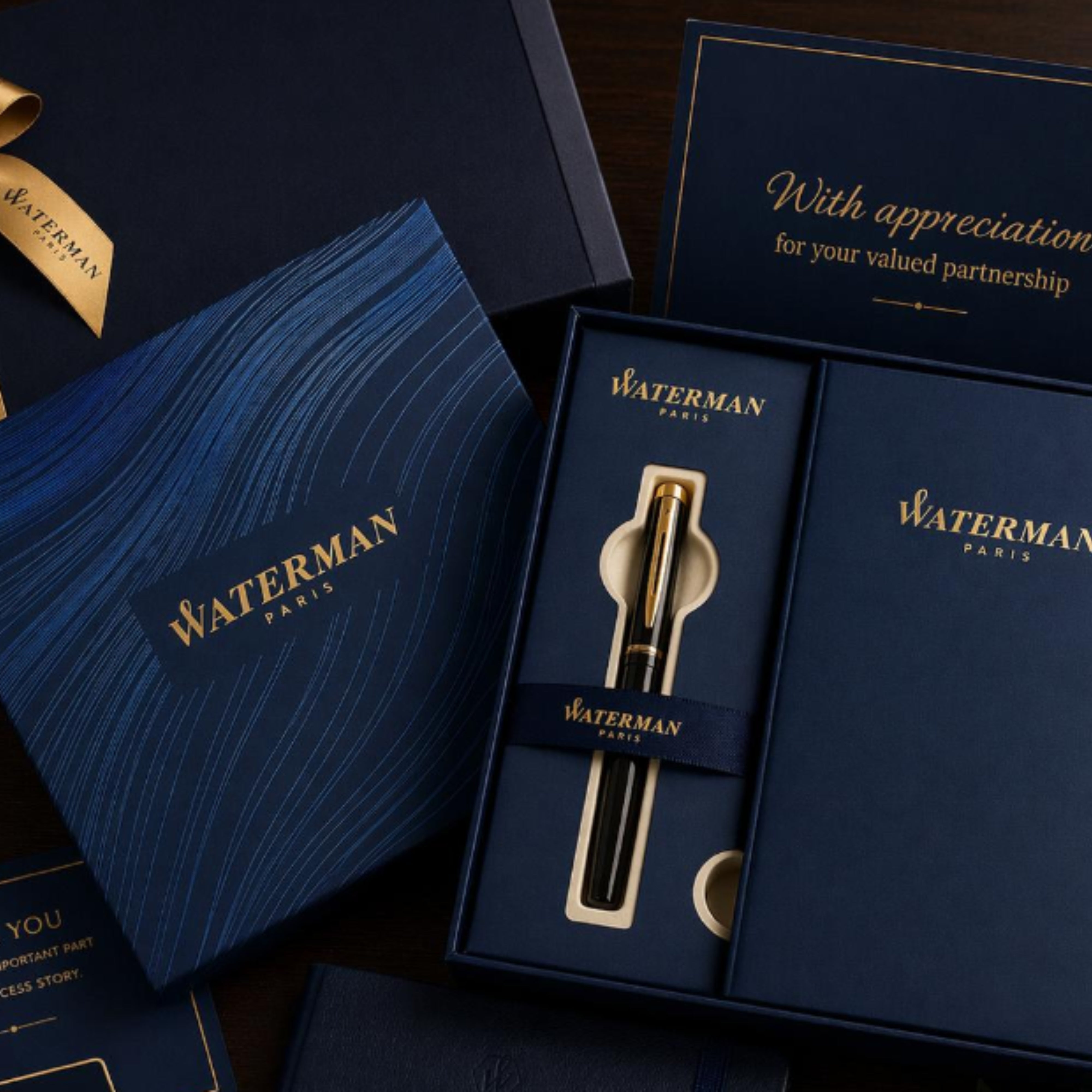 Waterman Phileas Laque Black Gold Trim Rollerball Pen With Blue A5 Notebook - view 2