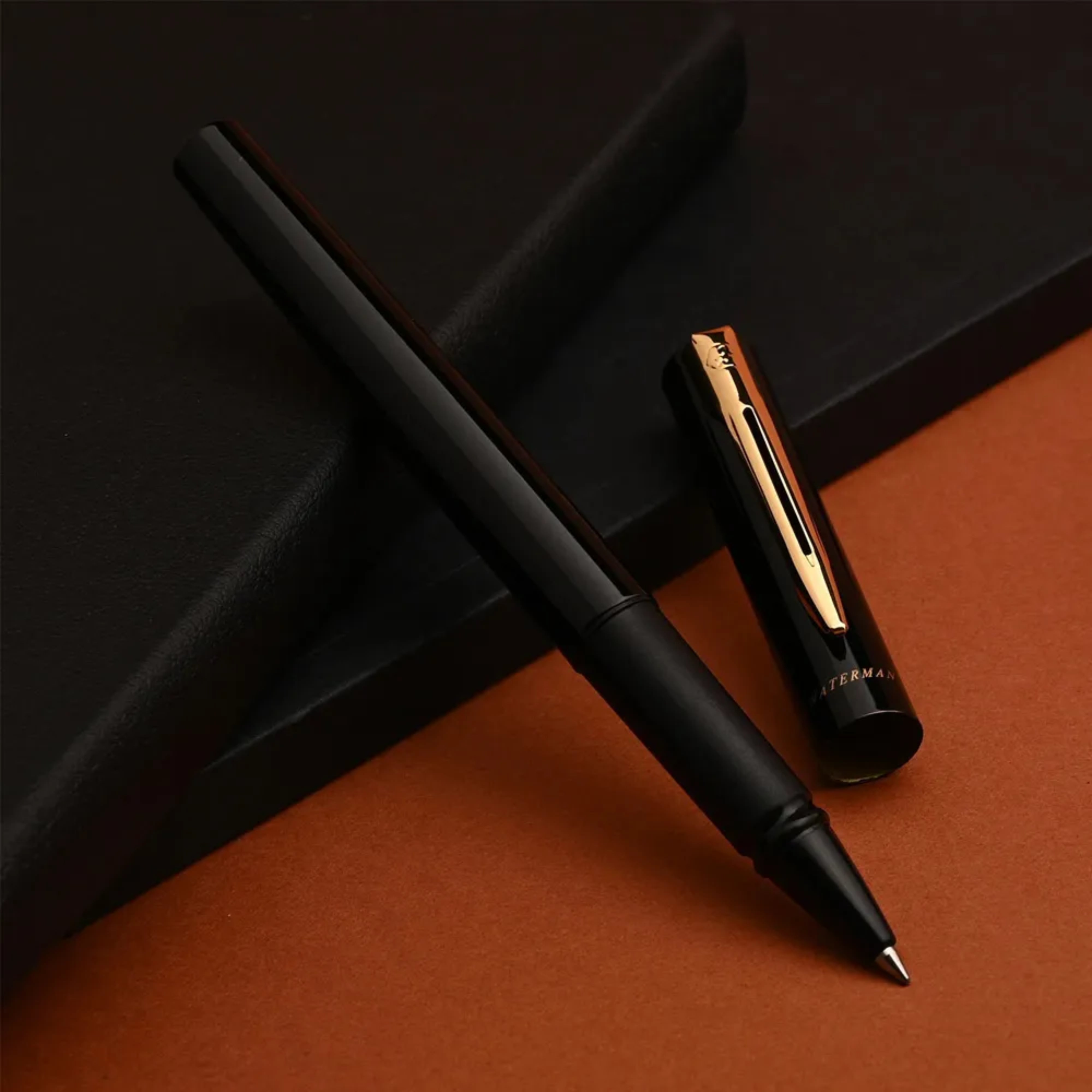 Waterman Phileas Laque Black Gold Trim Rollerball Pen With Blue A5 Notebook - view 3